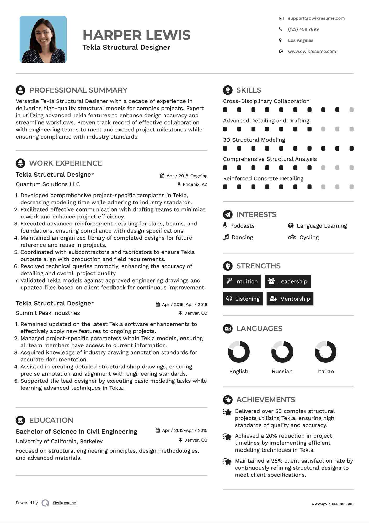 Tekla Structural Designer Resume Format