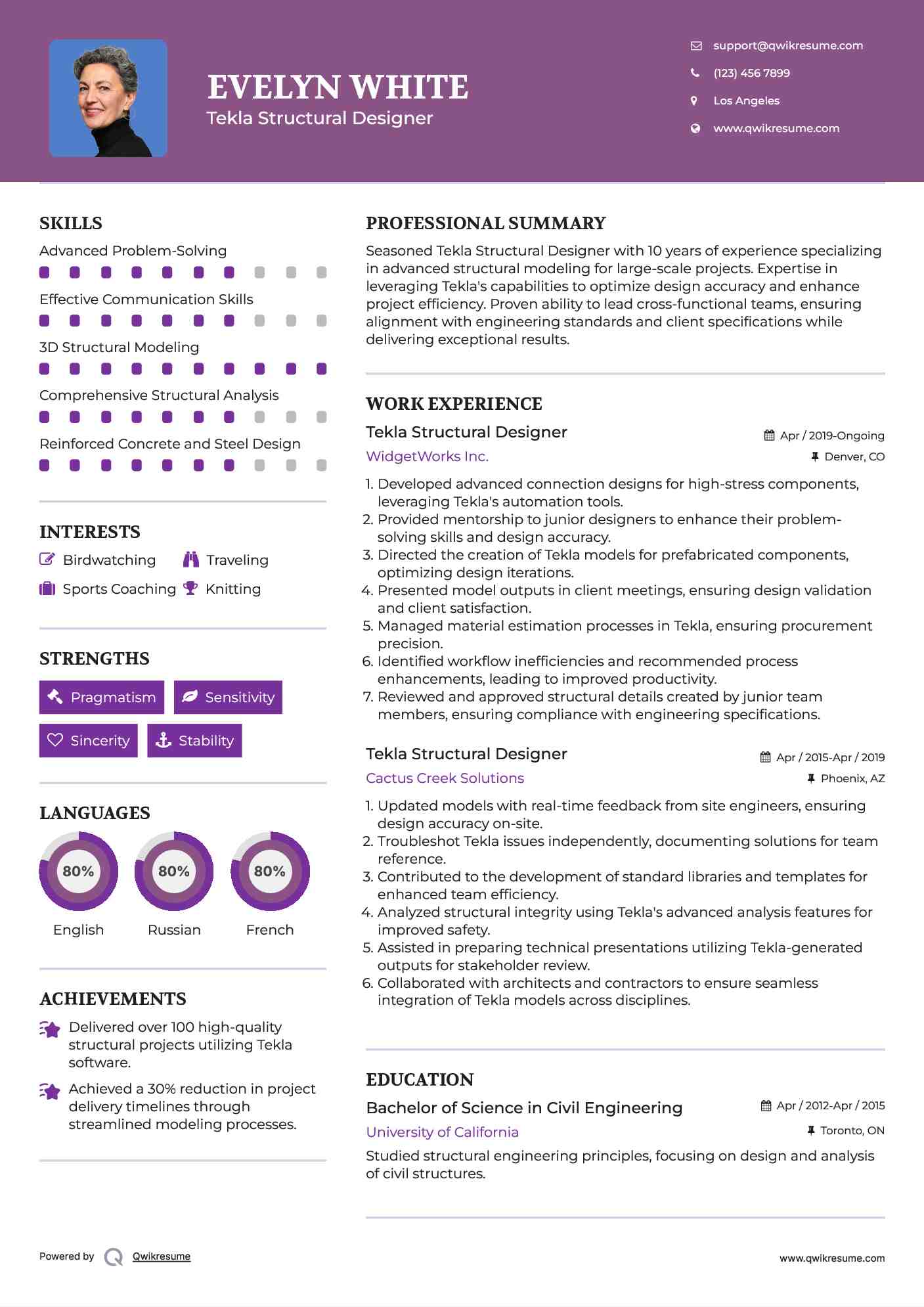 Tekla Structural Designer Resume Example