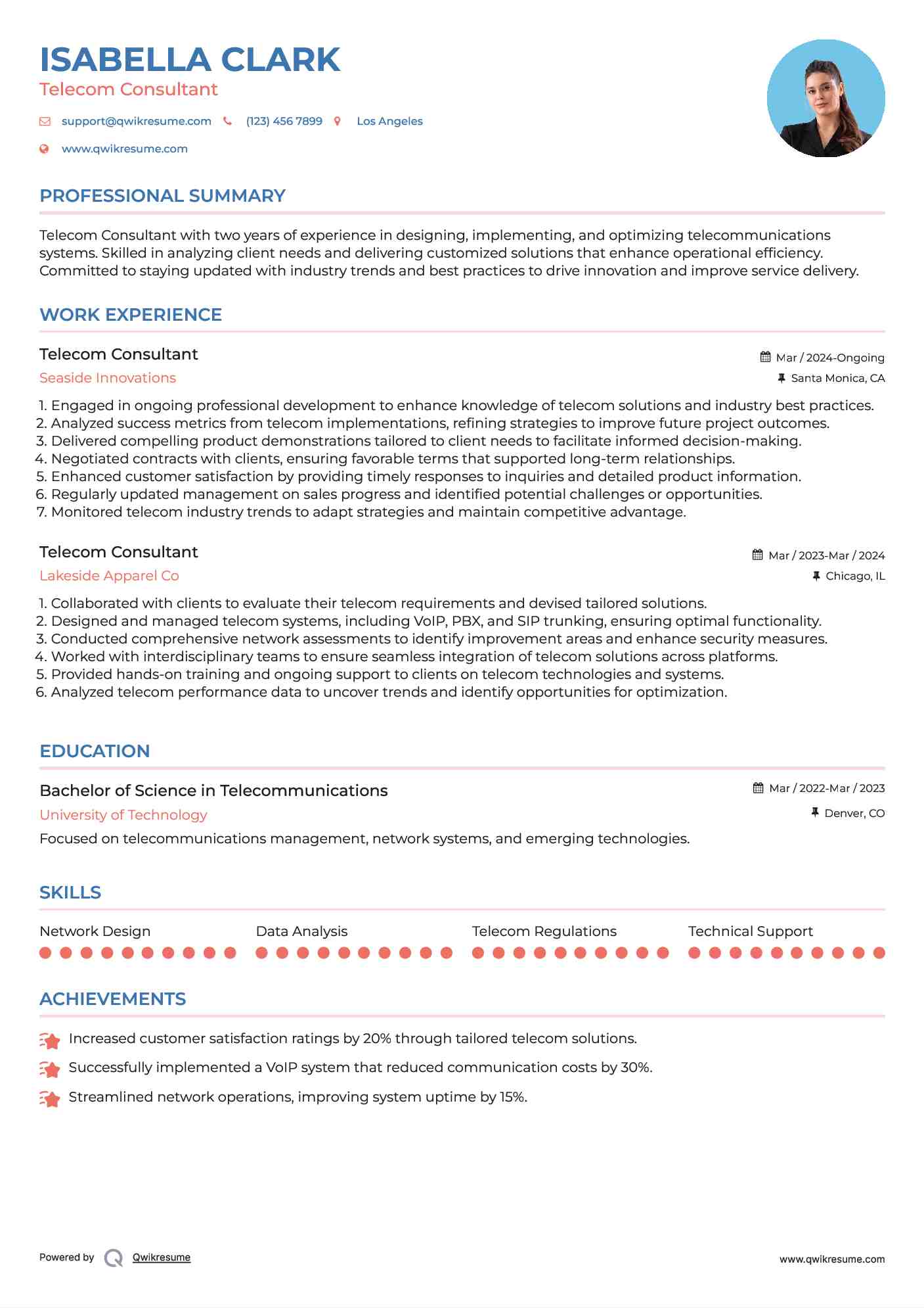 Telecom Consultant Resume Template
