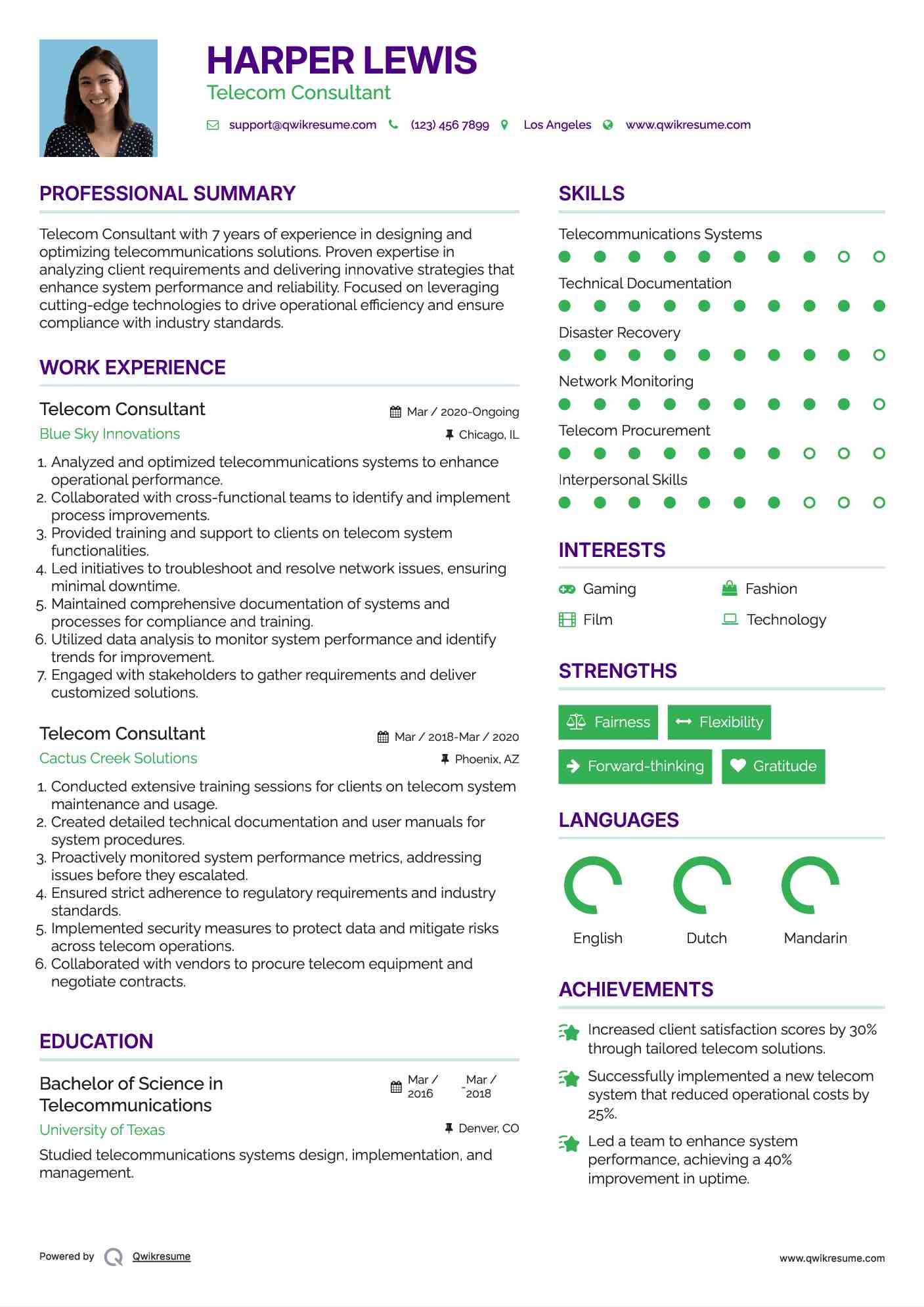 Telecom Consultant Resume Template