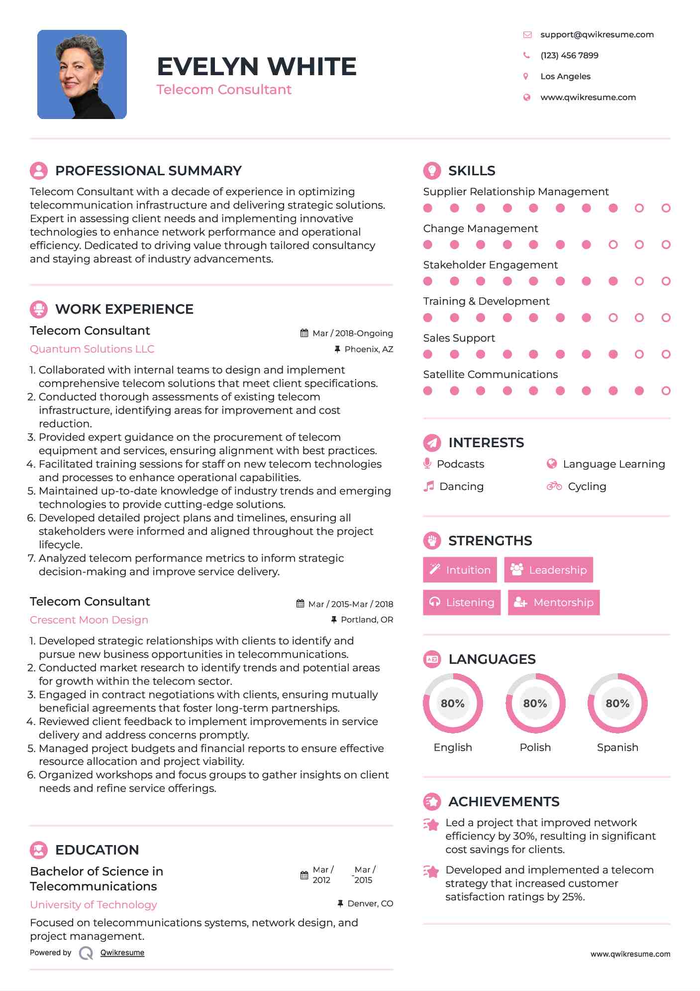Telecom Consultant Resume Model