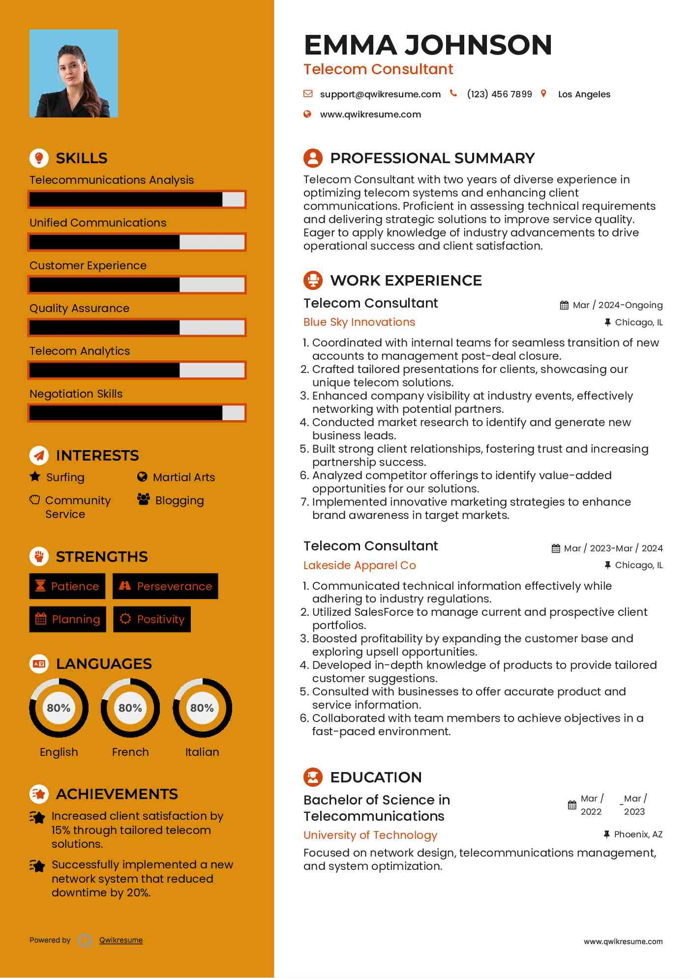 Telecom Consultant Resume Sample