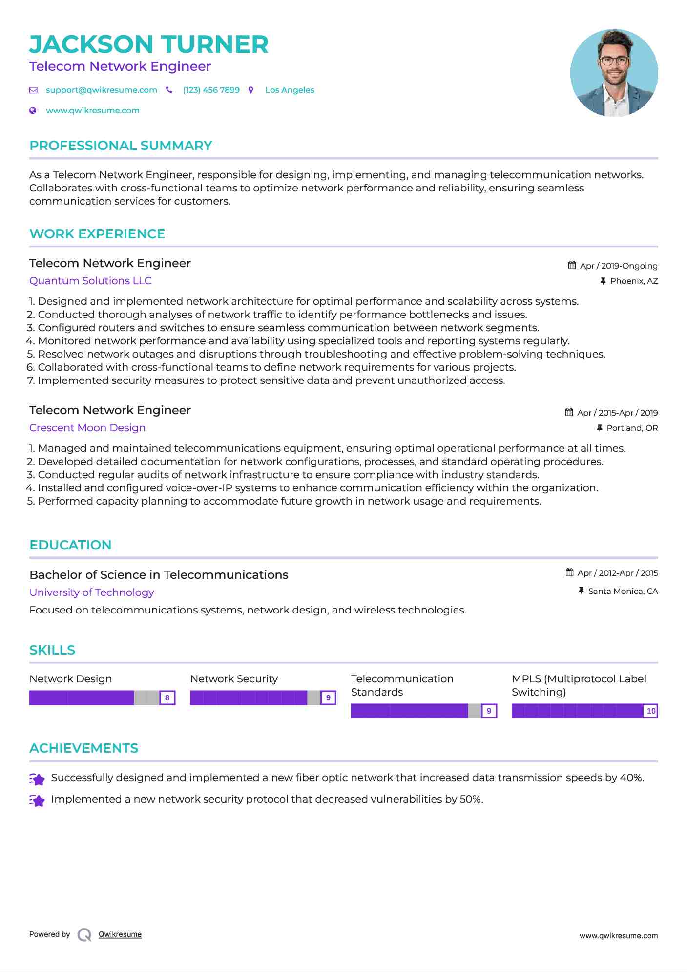 Telecom Network Engineer Resume Example