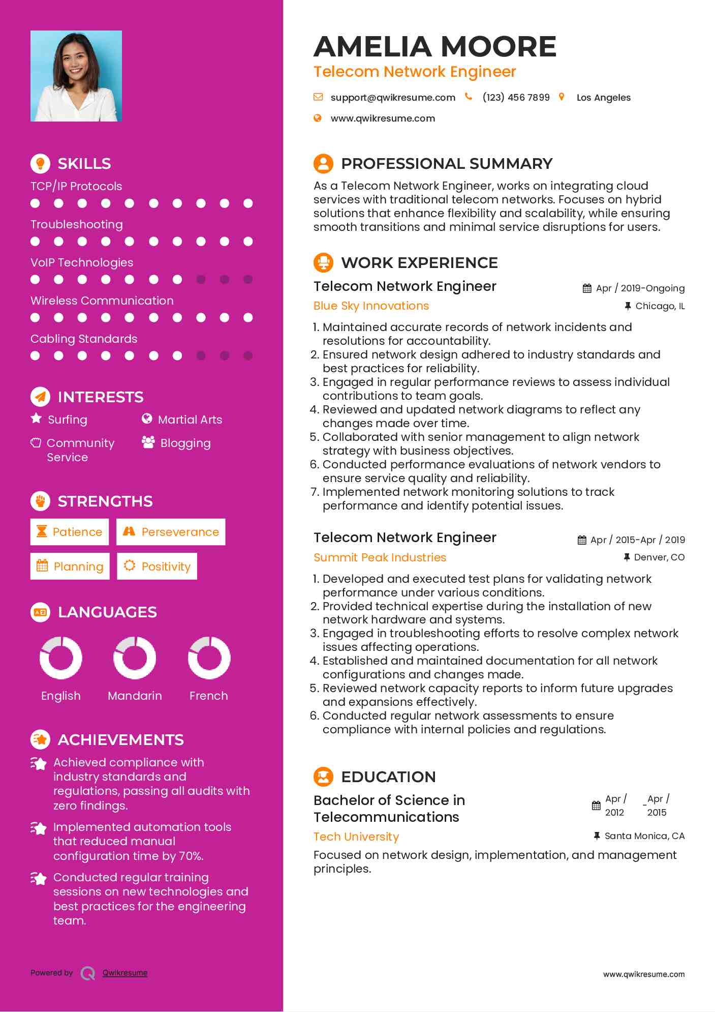 Telecom Network Engineer Resume Sample