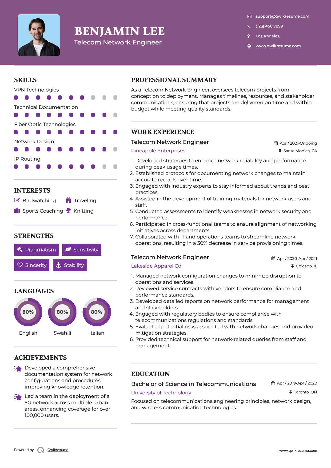 Telecom Network Engineer Resume Template