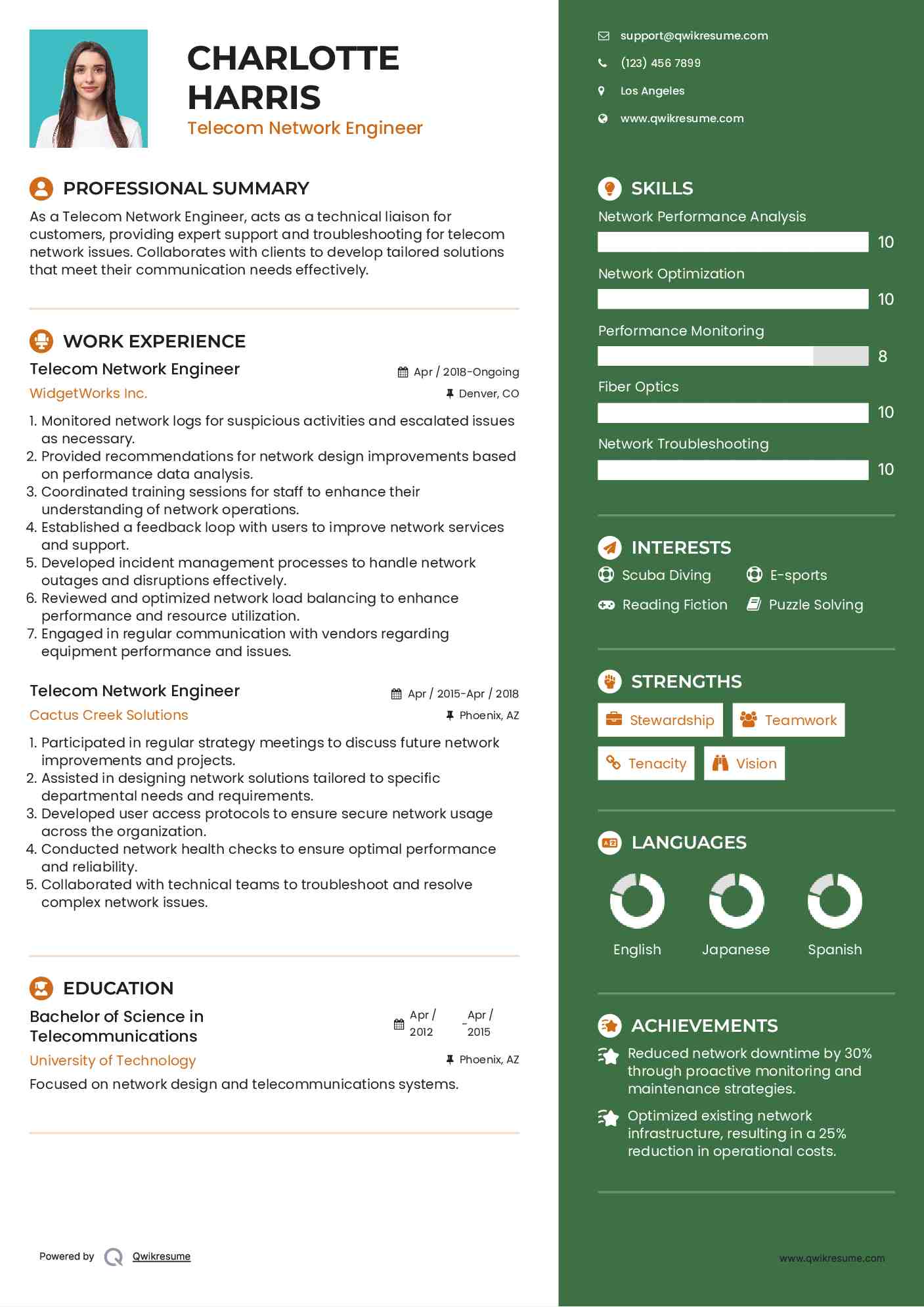 Telecom Network Engineer Resume Template