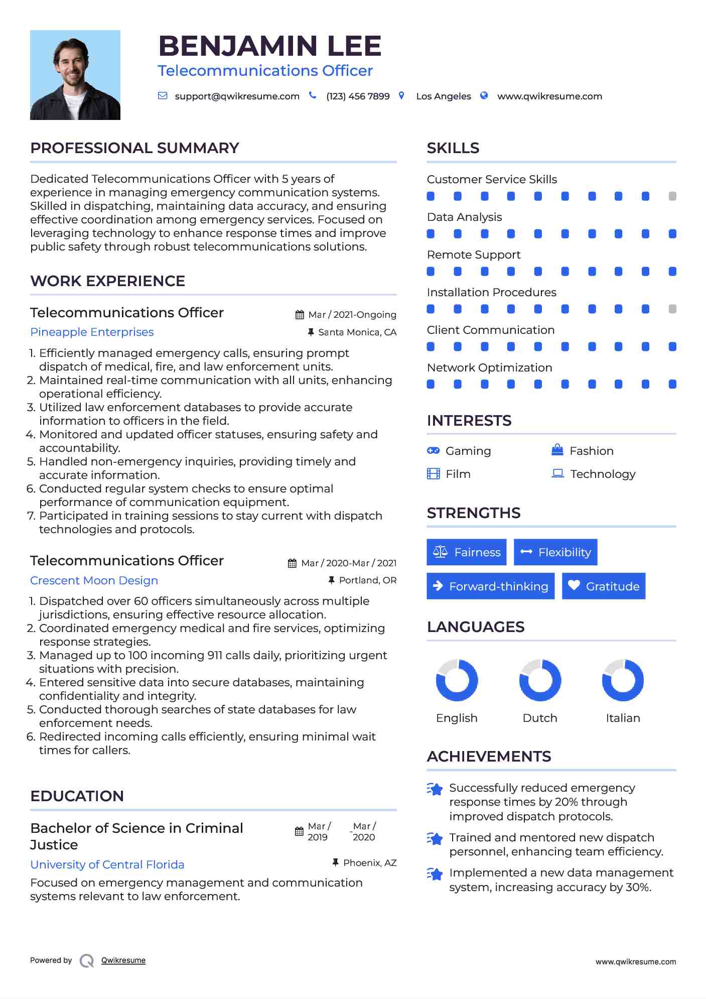 Telecommunications Officer Resume Model