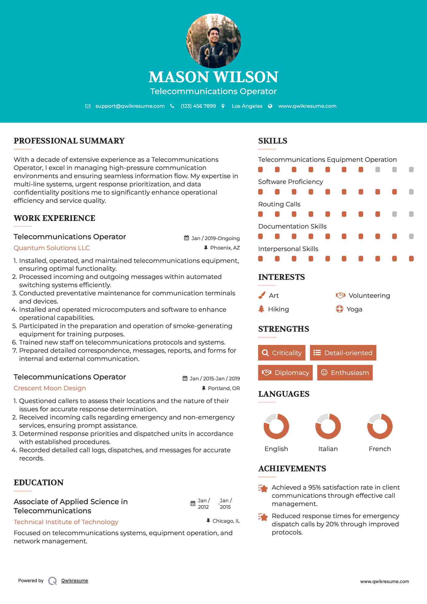 Telecommunications Operator Resume Model