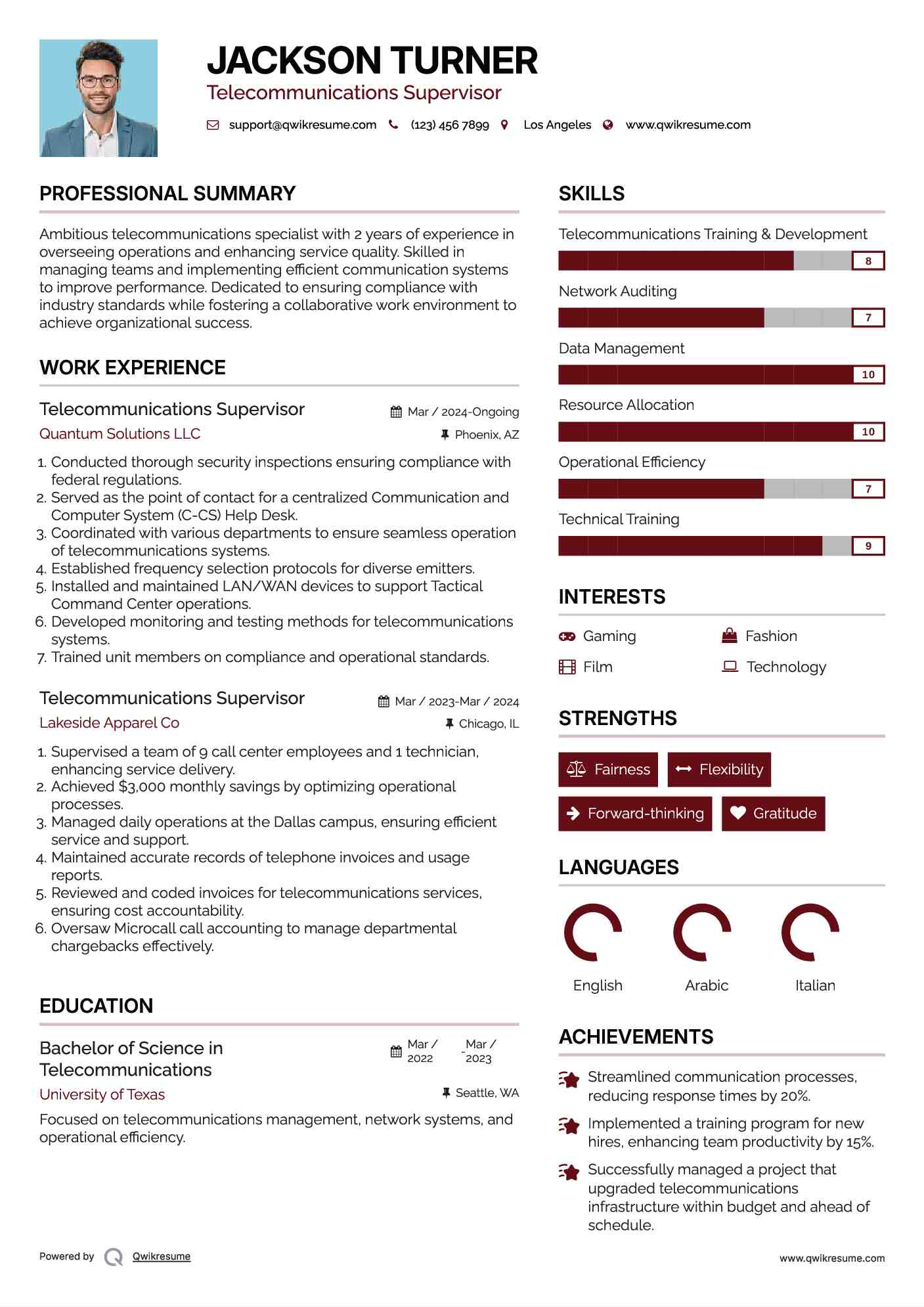 Telecommunications Supervisor Resume Example