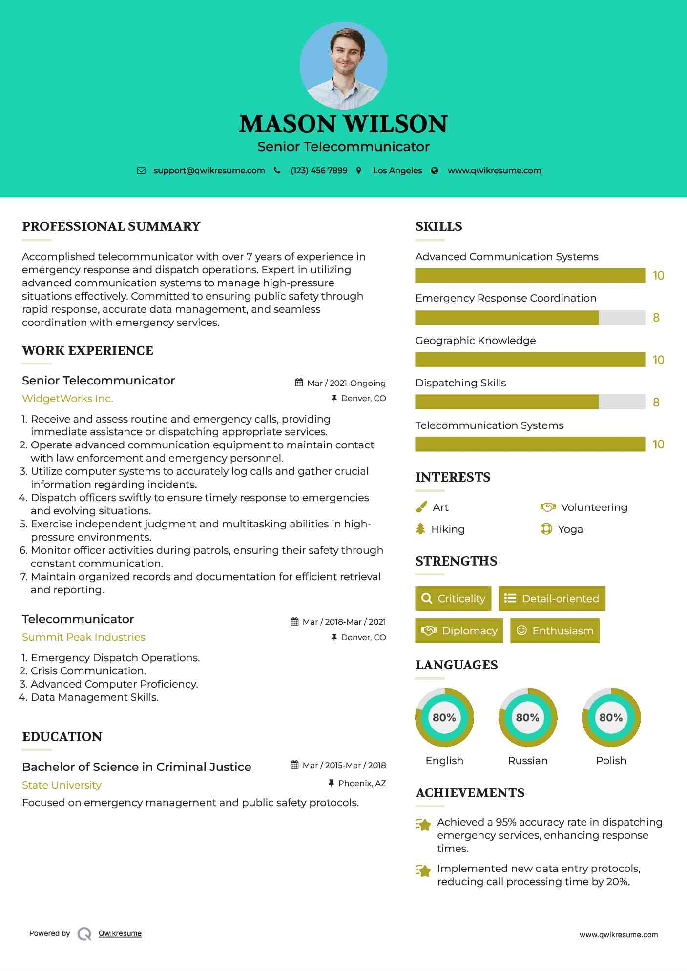 Senior Telecommunicator Resume Sample