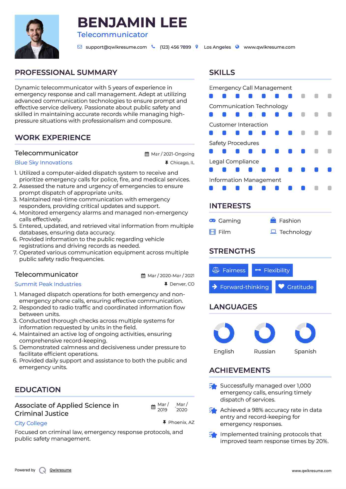 Telecommunicator Resume Sample