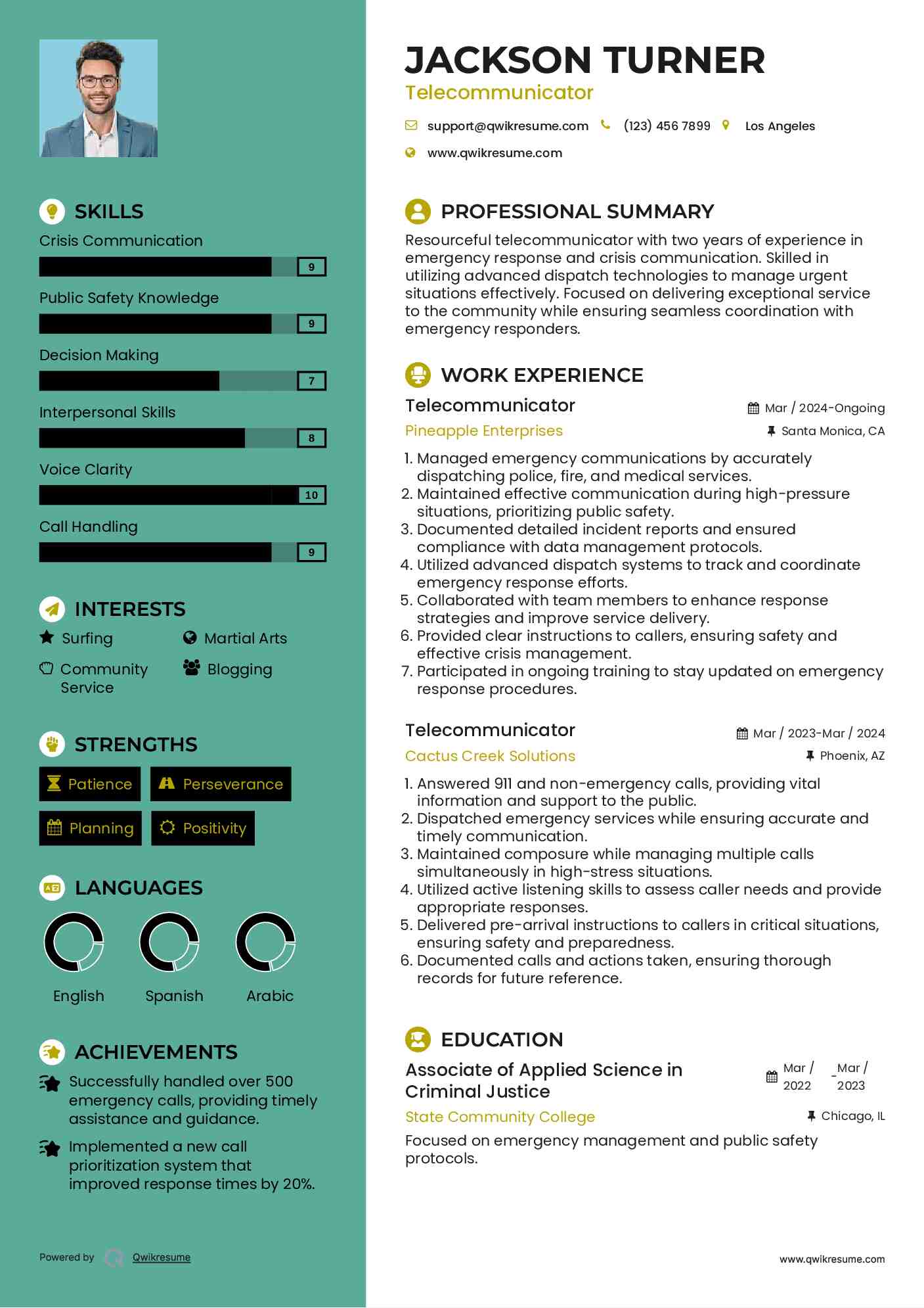 Telecommunicator Resume Model