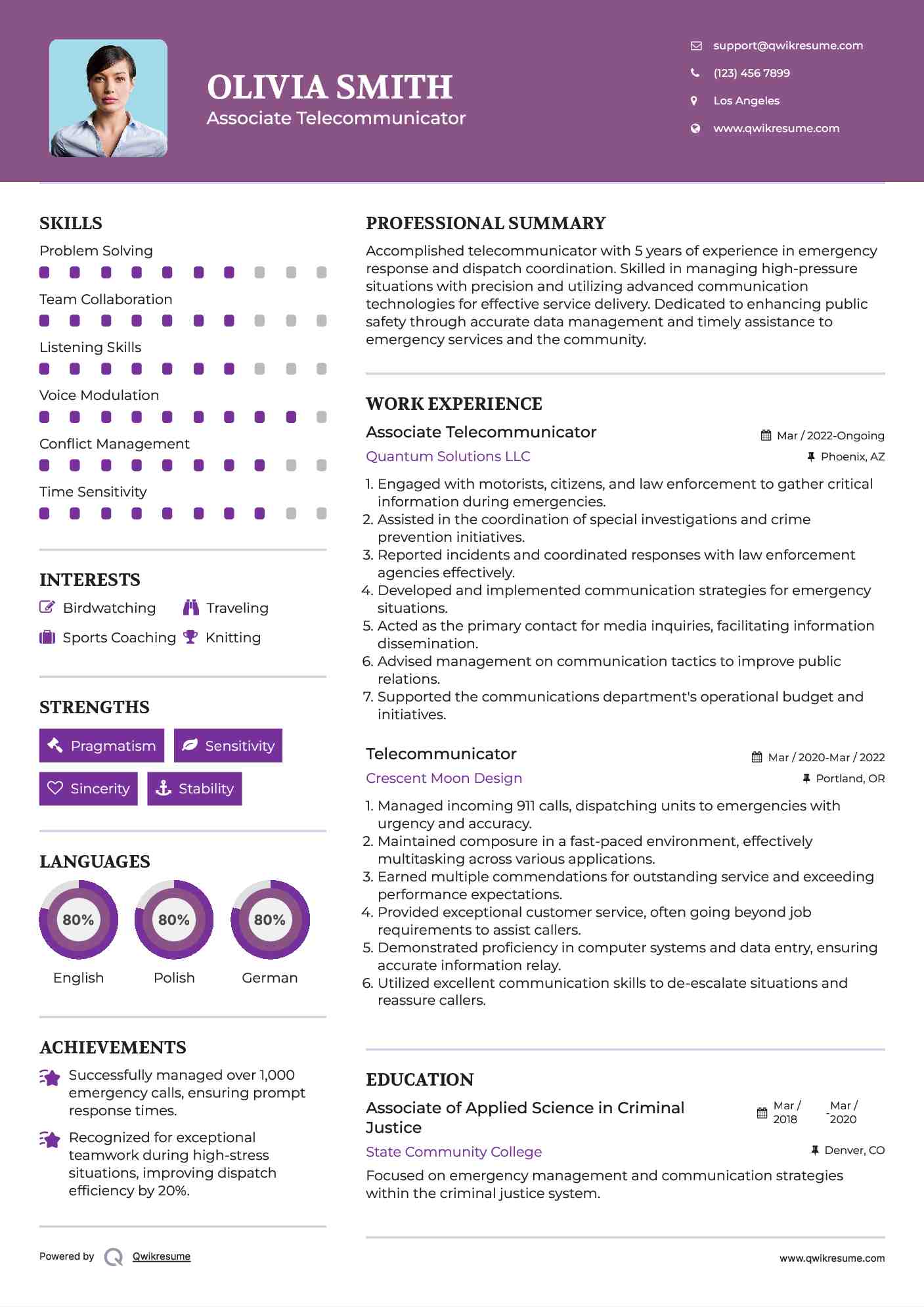 Associate Telecommunicator Resume Model
