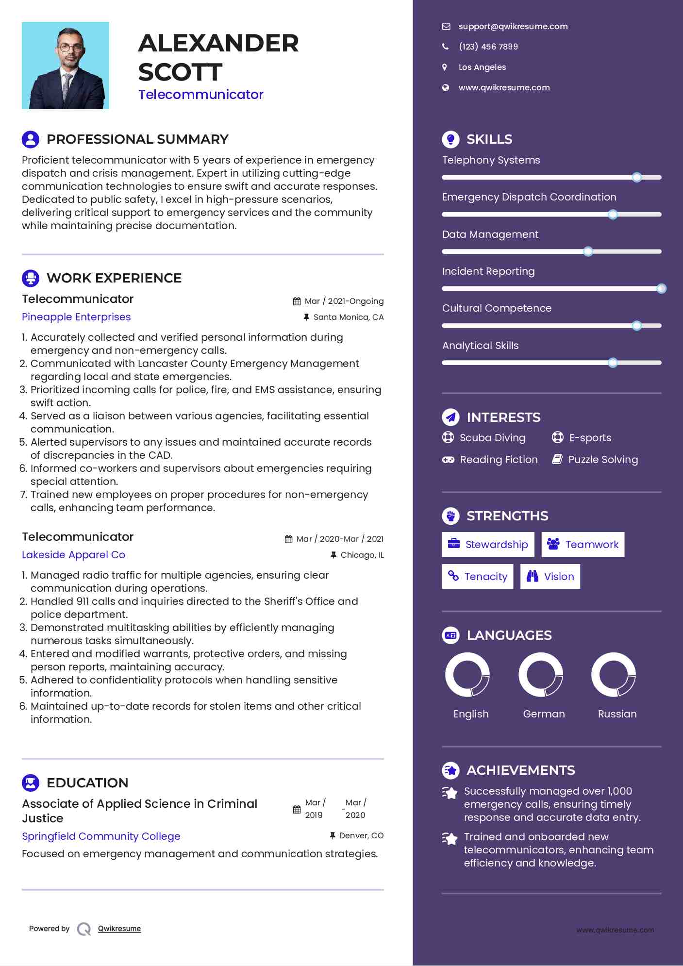 Telecommunicator Resume Example