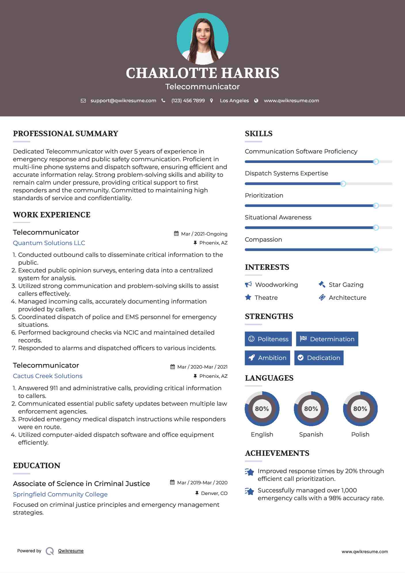 Telecommunicator Resume Format