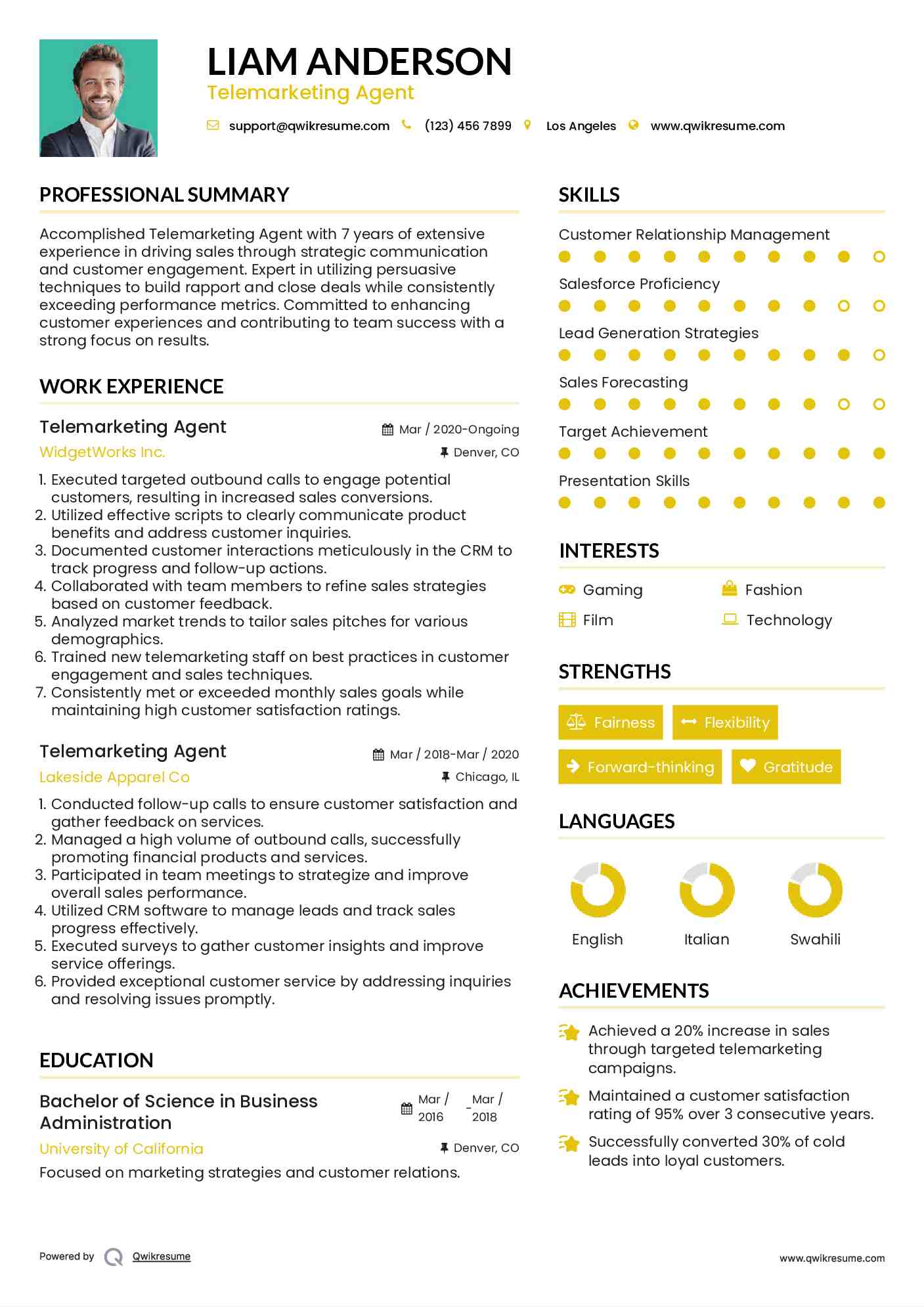 Telemarketing Agent Resume Template