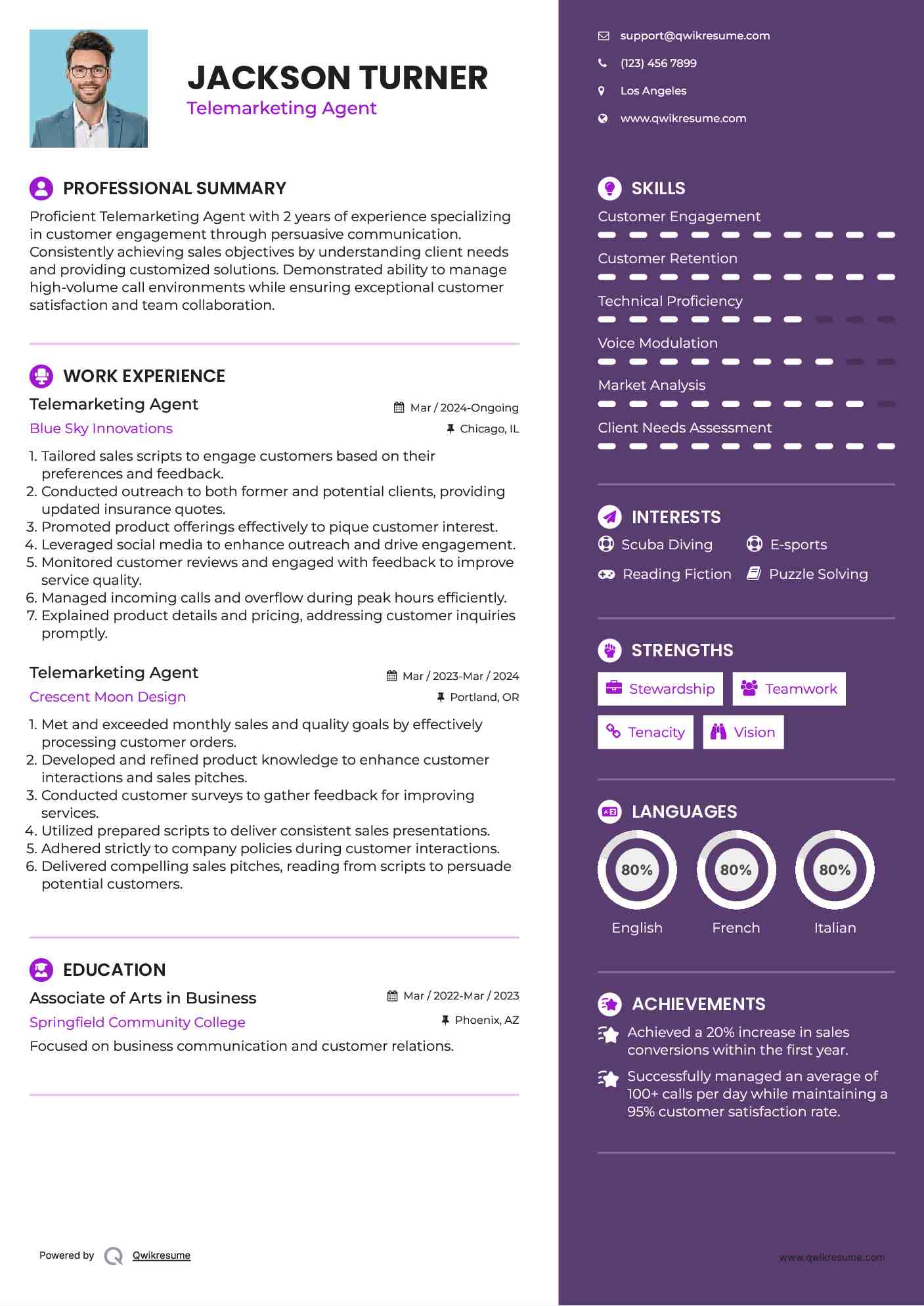 Telemarketing Agent Resume Example