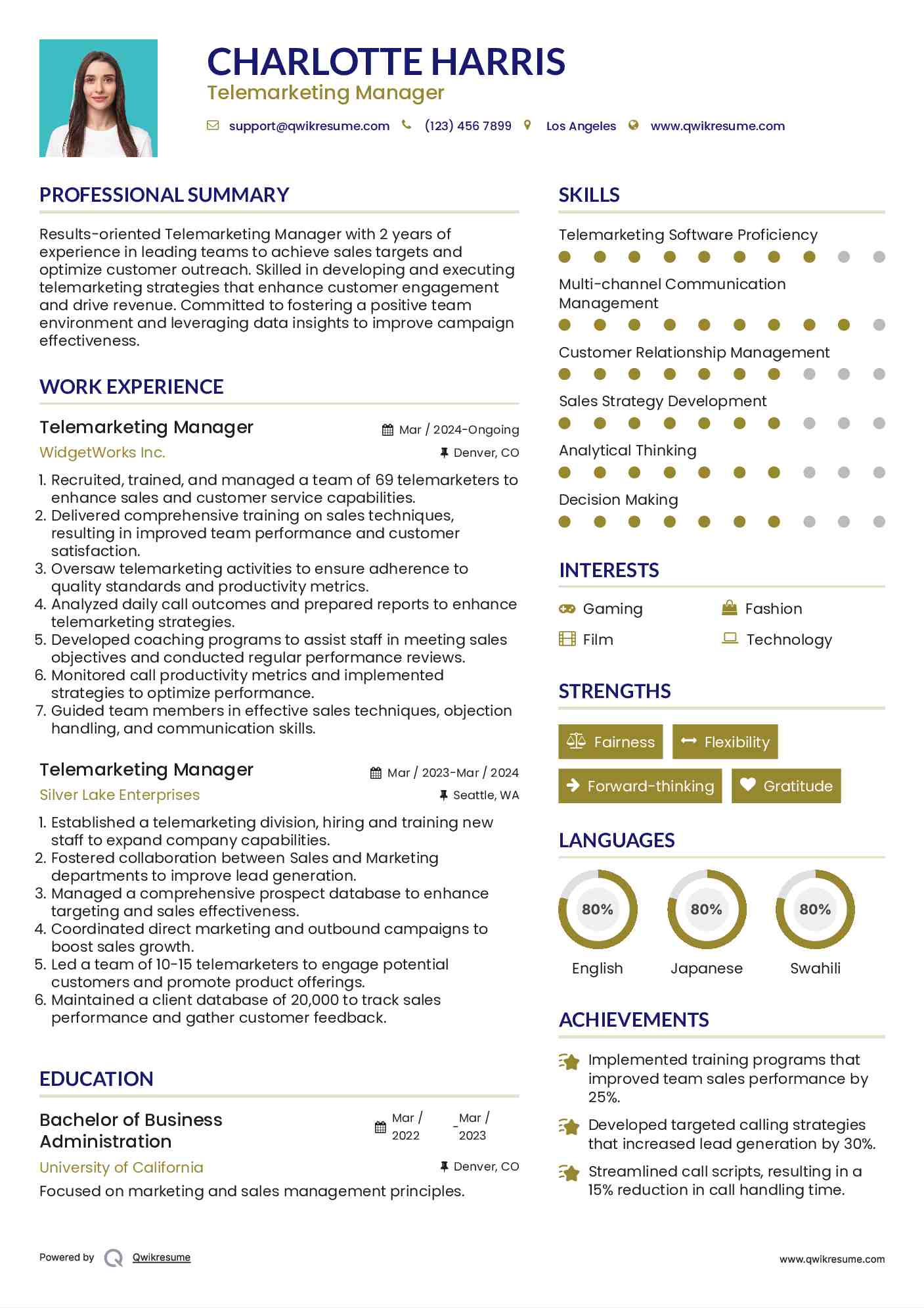 Telemarketing Manager Resume Format