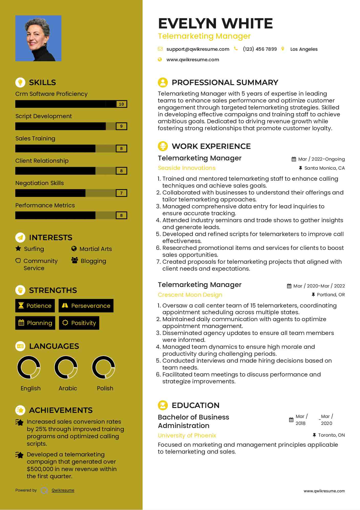 Telemarketing Manager Resume Template