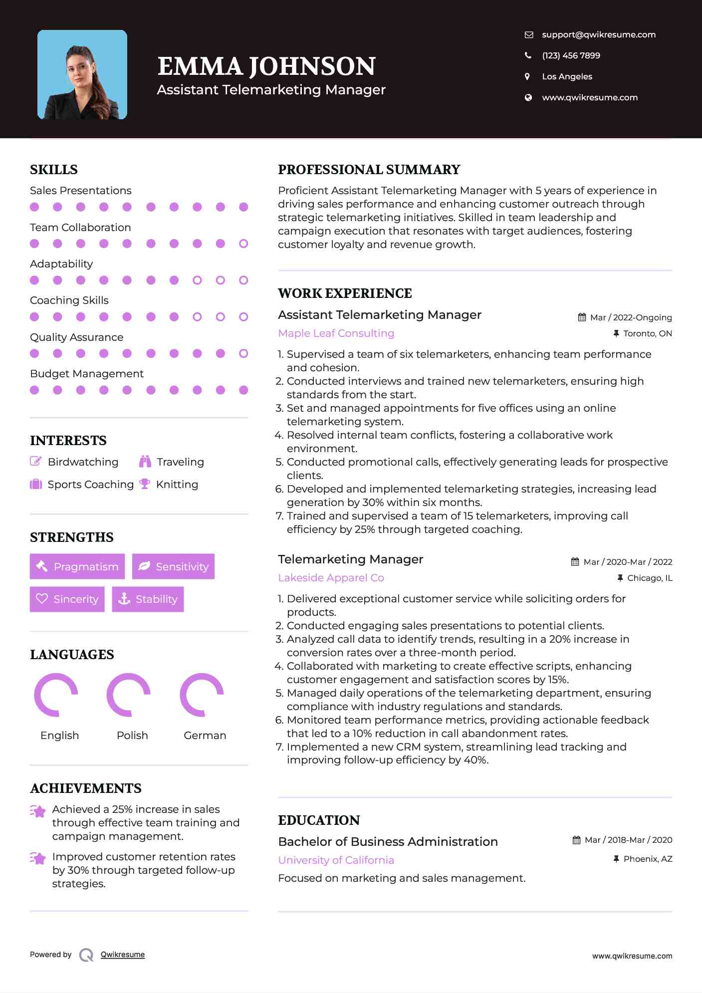Assistant Telemarketing Manager Resume Format