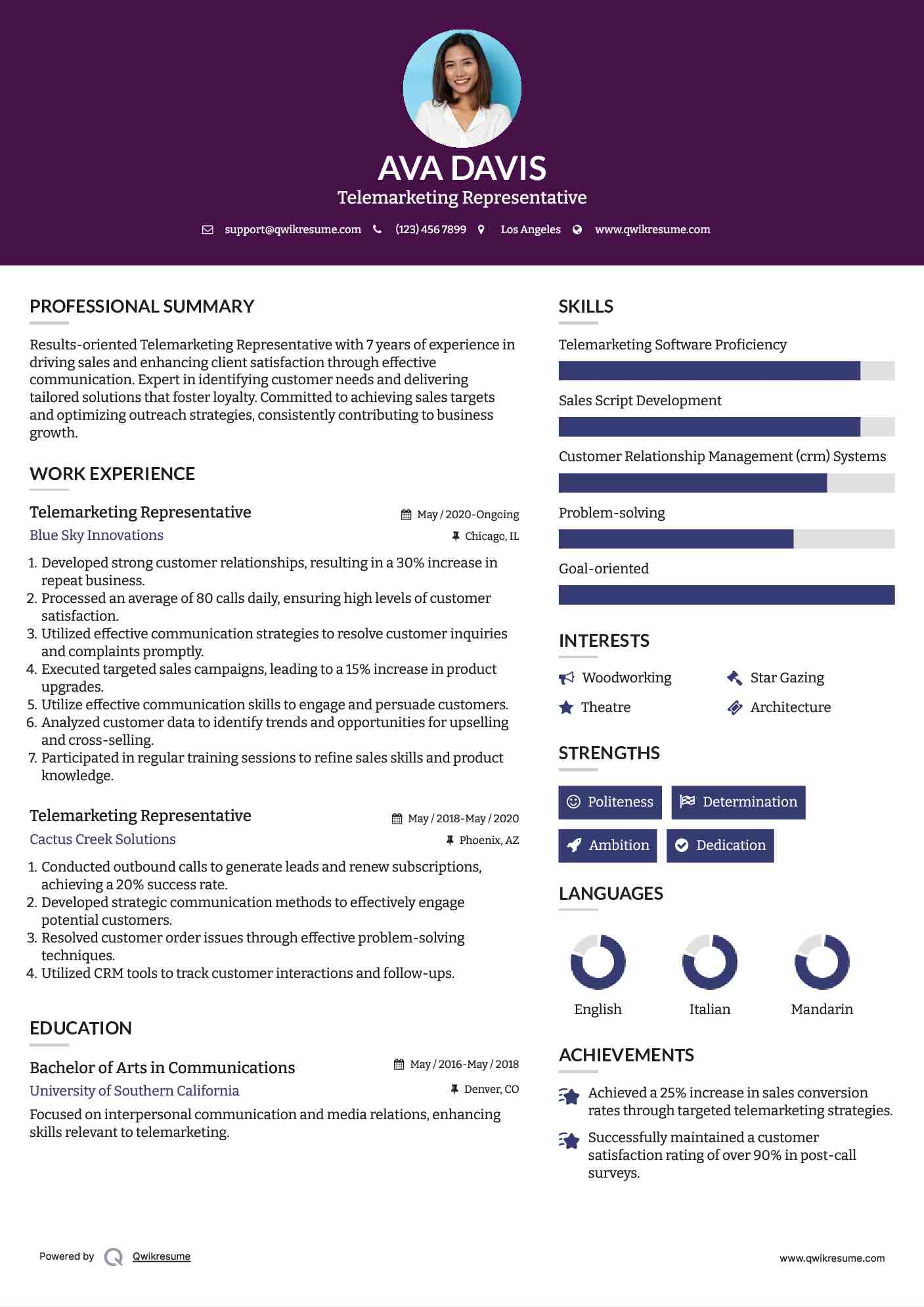 Telemarketing Representative Resume Format
