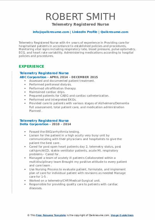Telemetry Registered Nurse Resume - Telemetry Registered Nurse 1649585099 Pdf 