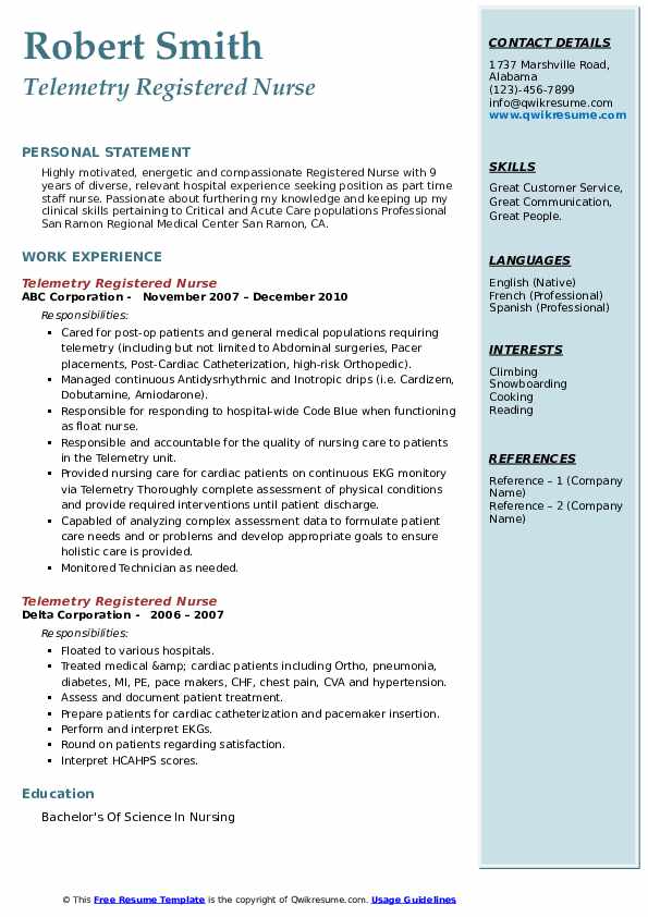 Telemetry Registered Nurse Resume - Telemetry Registered Nurse 1649585256 Pdf 