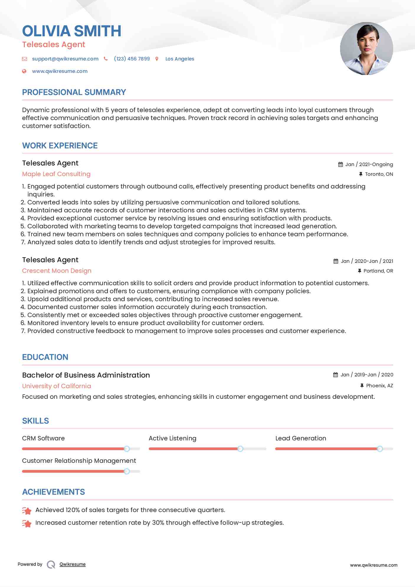 Telesales Agent Resume Format