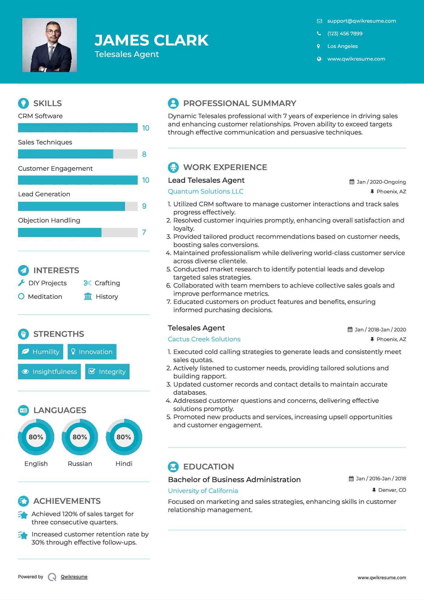Lead Telesales Agent  Resume Model
