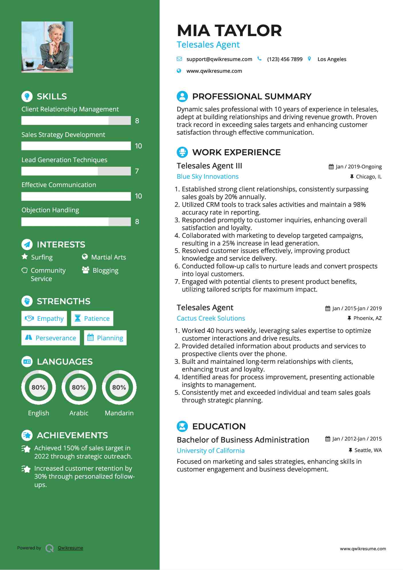 Telesales Agent III Resume Model