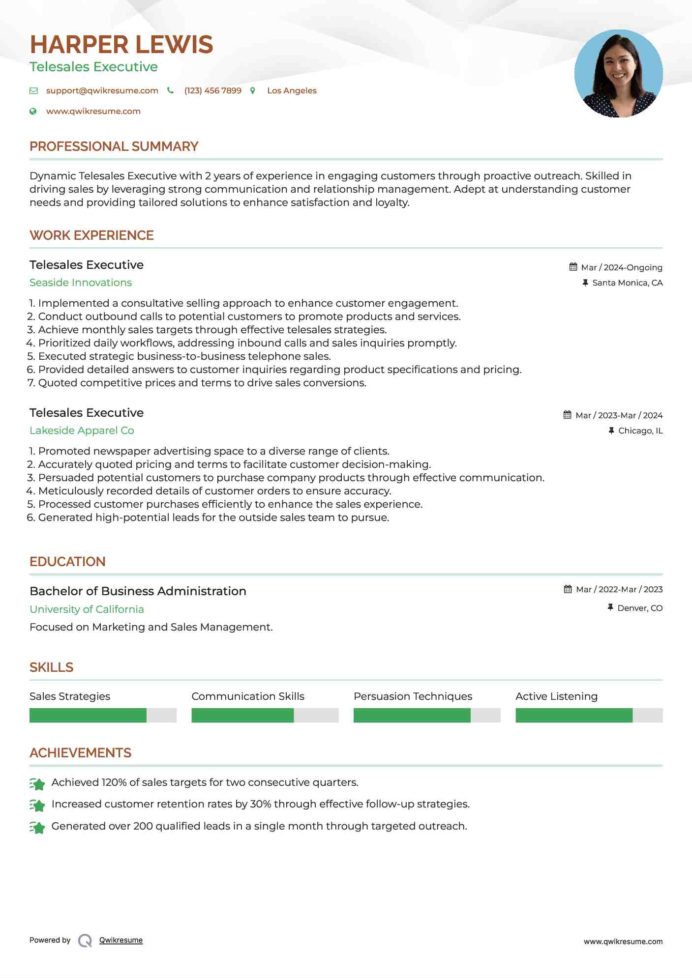 Telesales Executive Resume Model