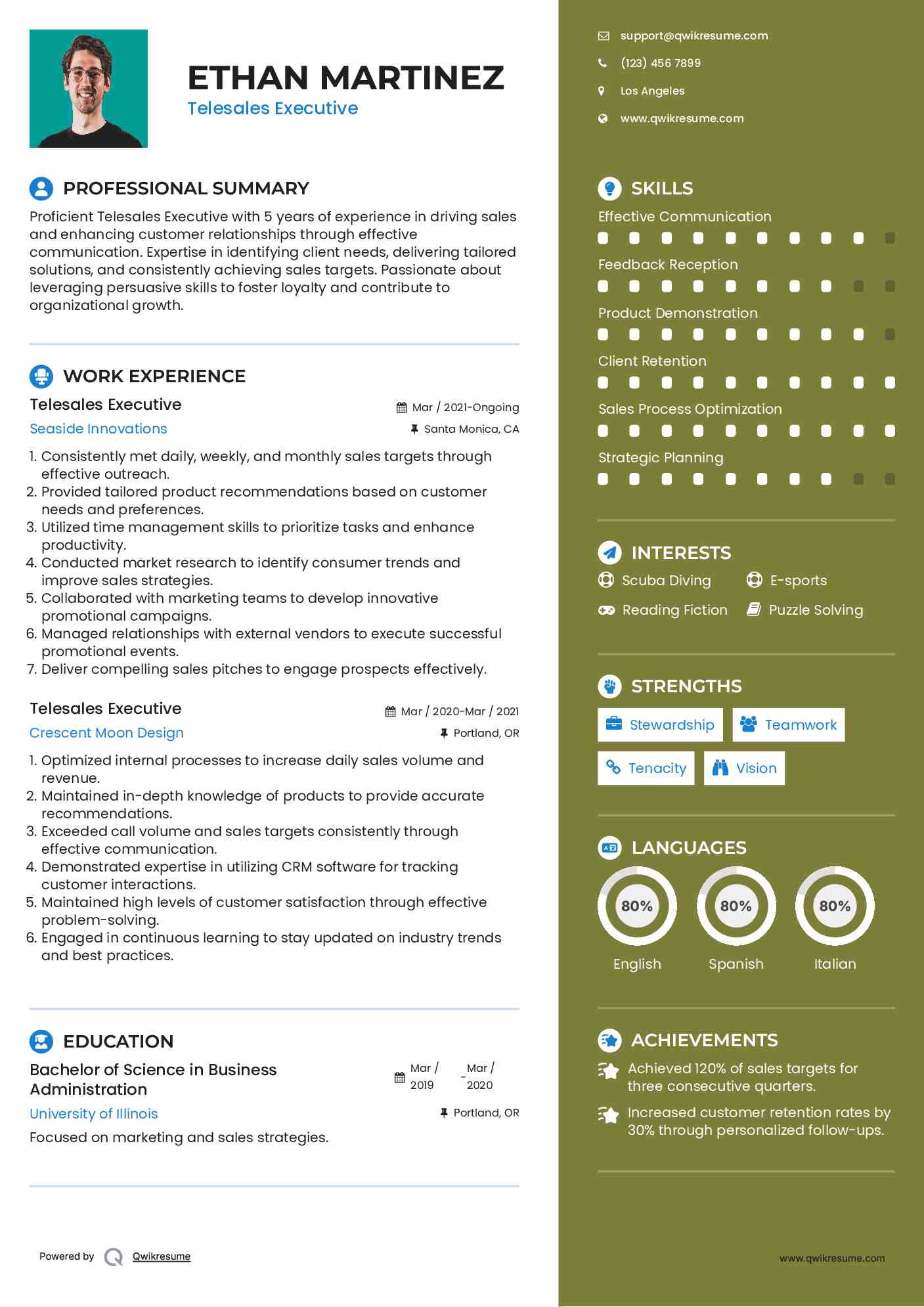 Telesales Executive Resume Sample