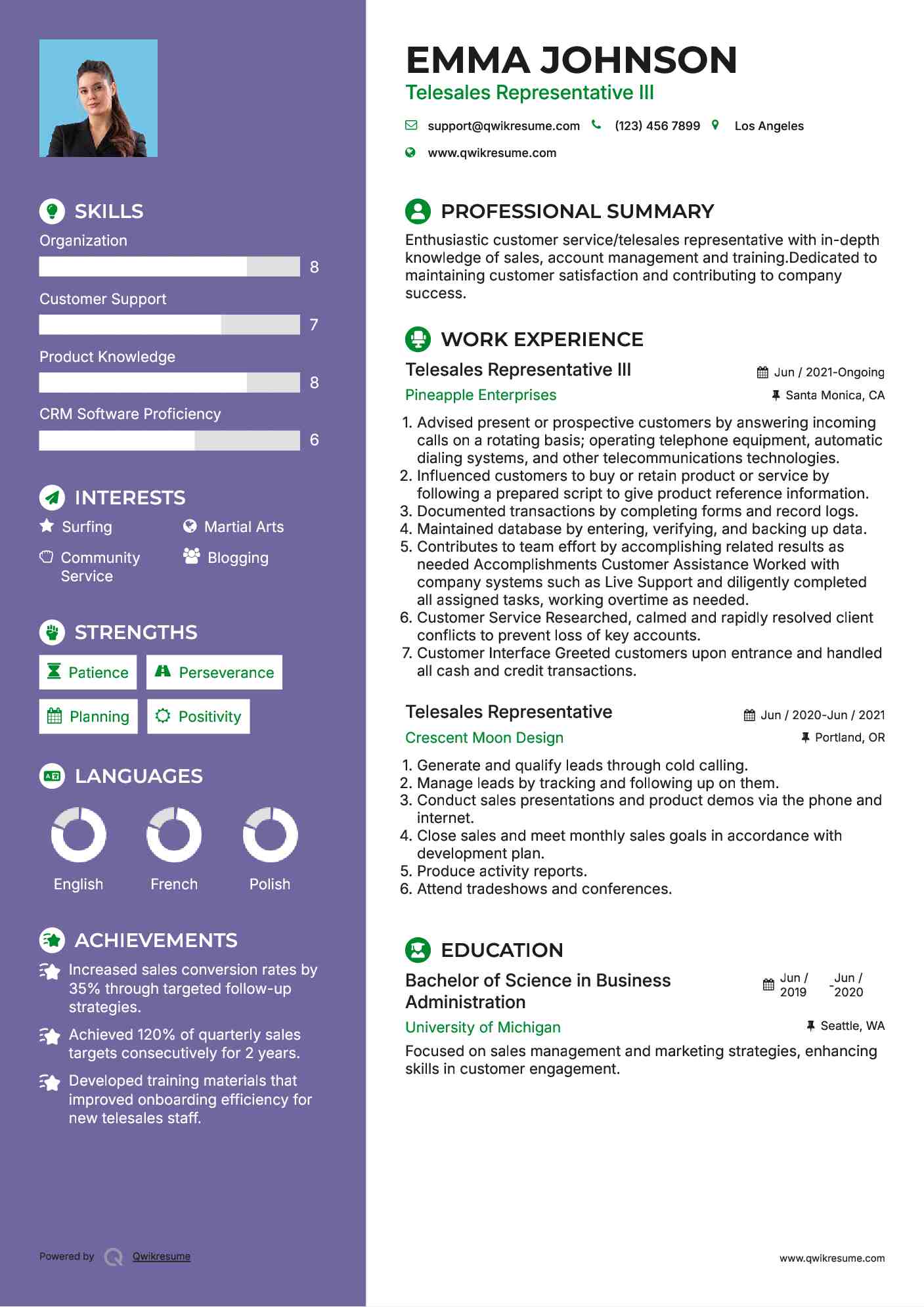 Telesales Representative III Resume Template