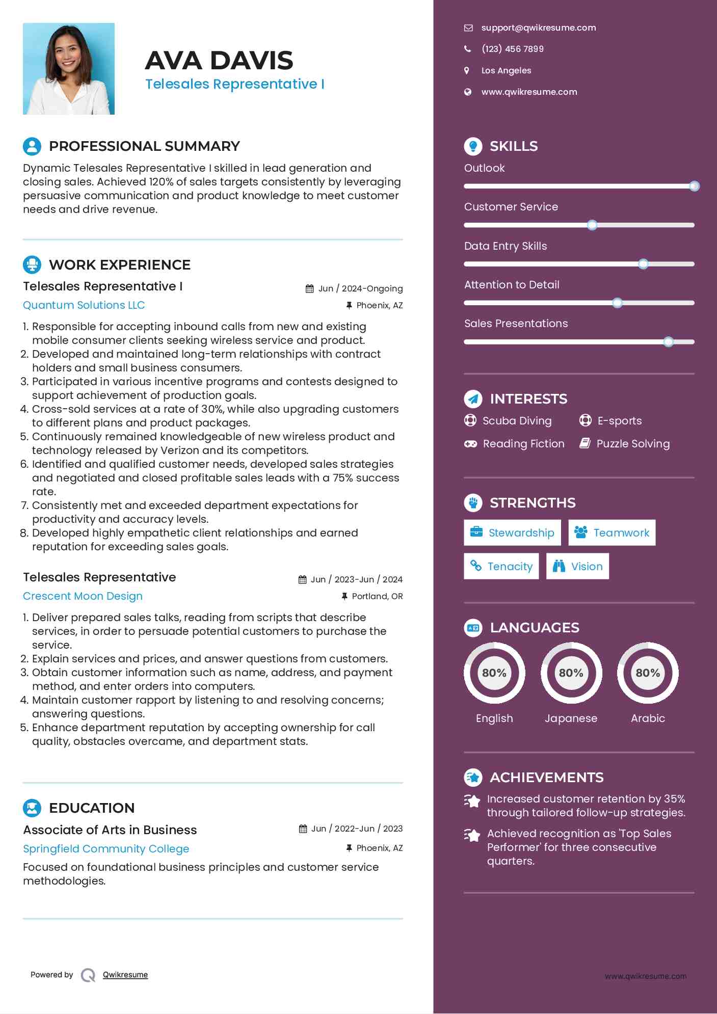 Telesales Representative I Resume Example