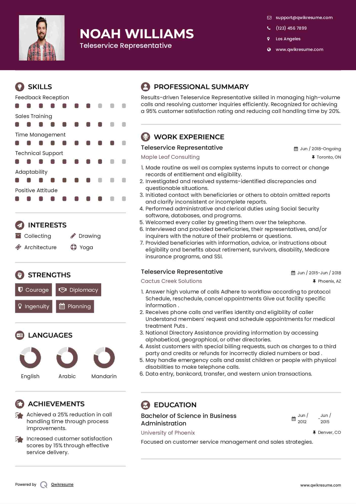 Teleservice Representative Resume Sample