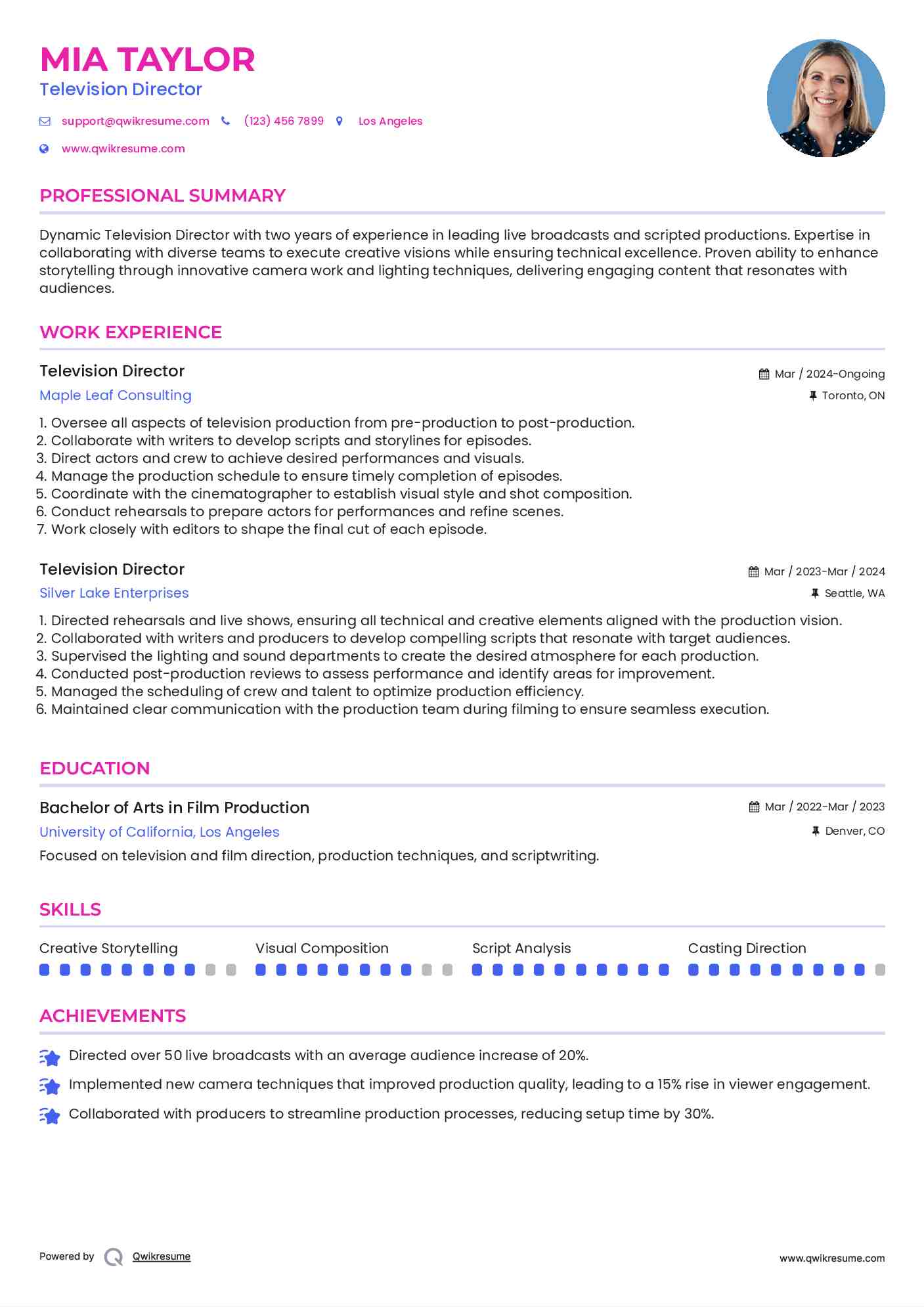 Television Director Resume Example