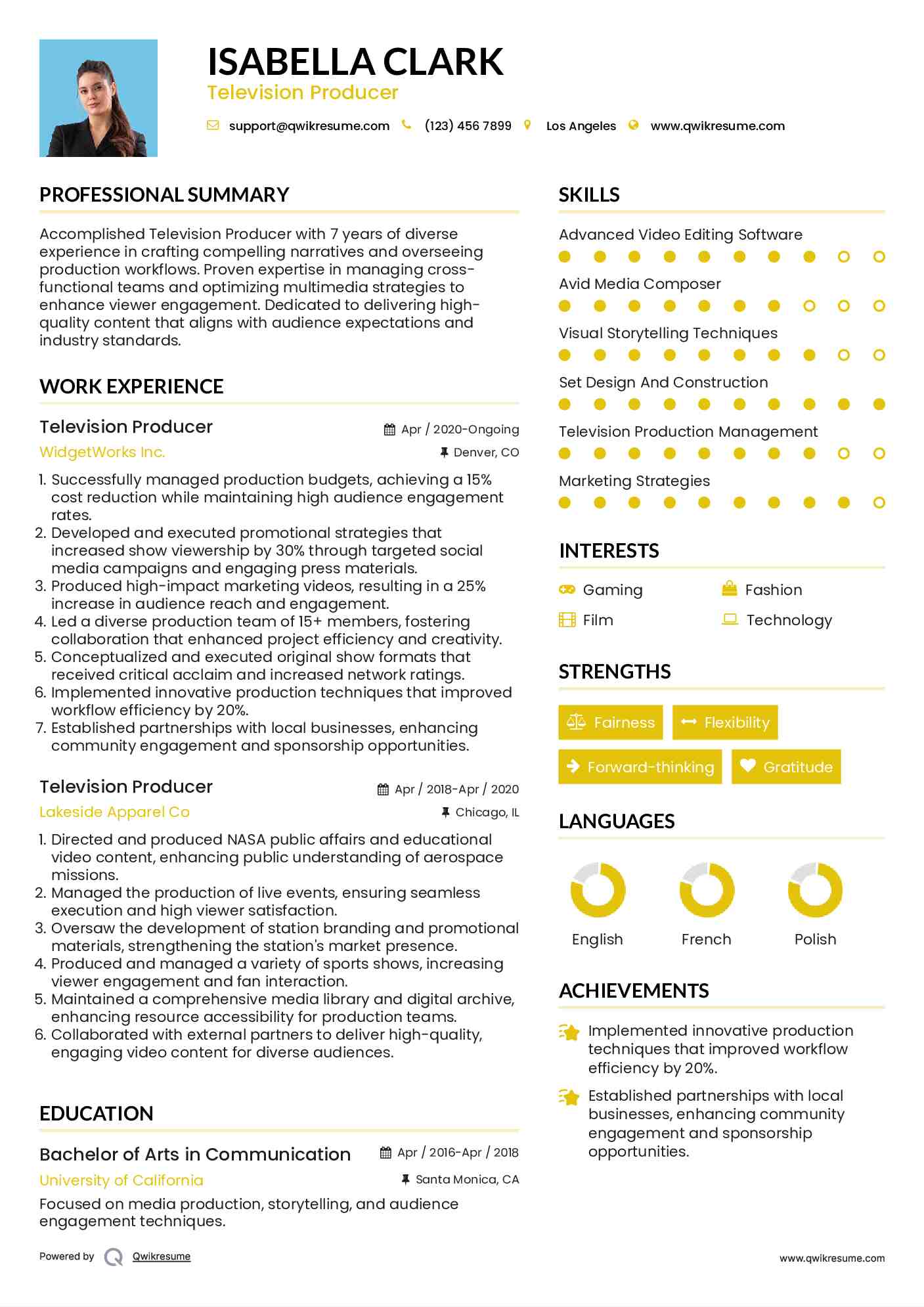 Television Producer Resume Model