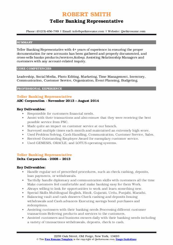 teller-banking-representative-resume-samples-qwikresume