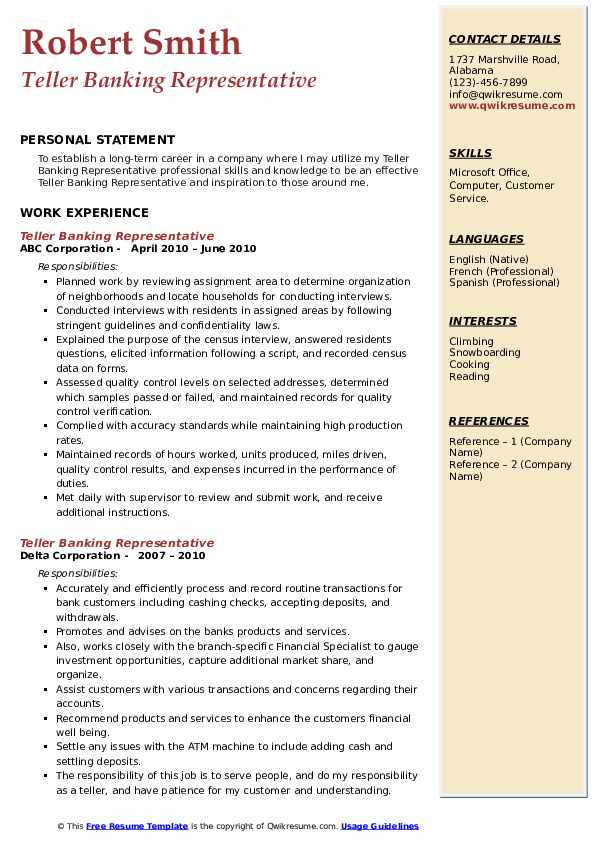 Teller Banking Representative Resume Samples QwikResume