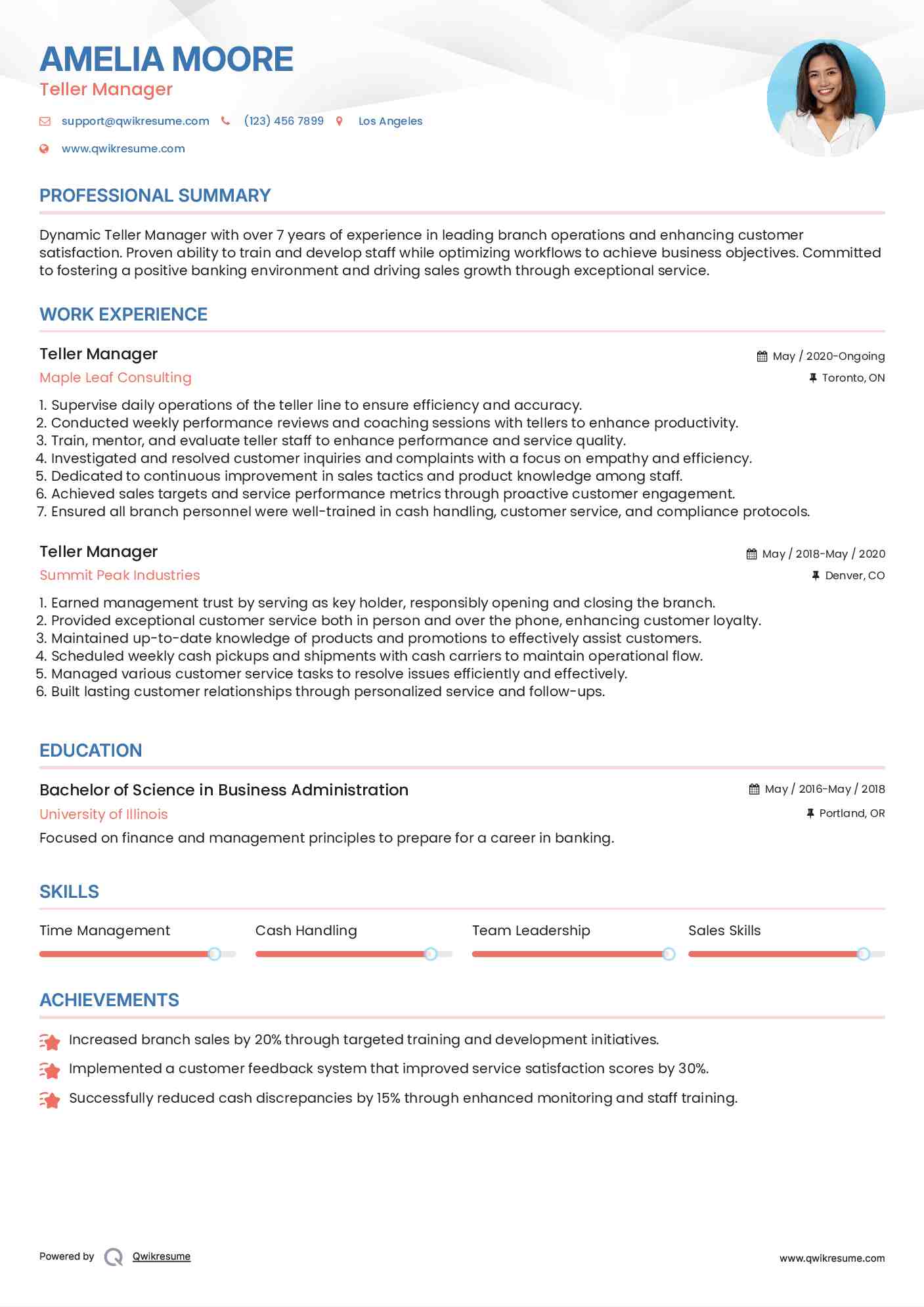 Teller Manager Resume Example
