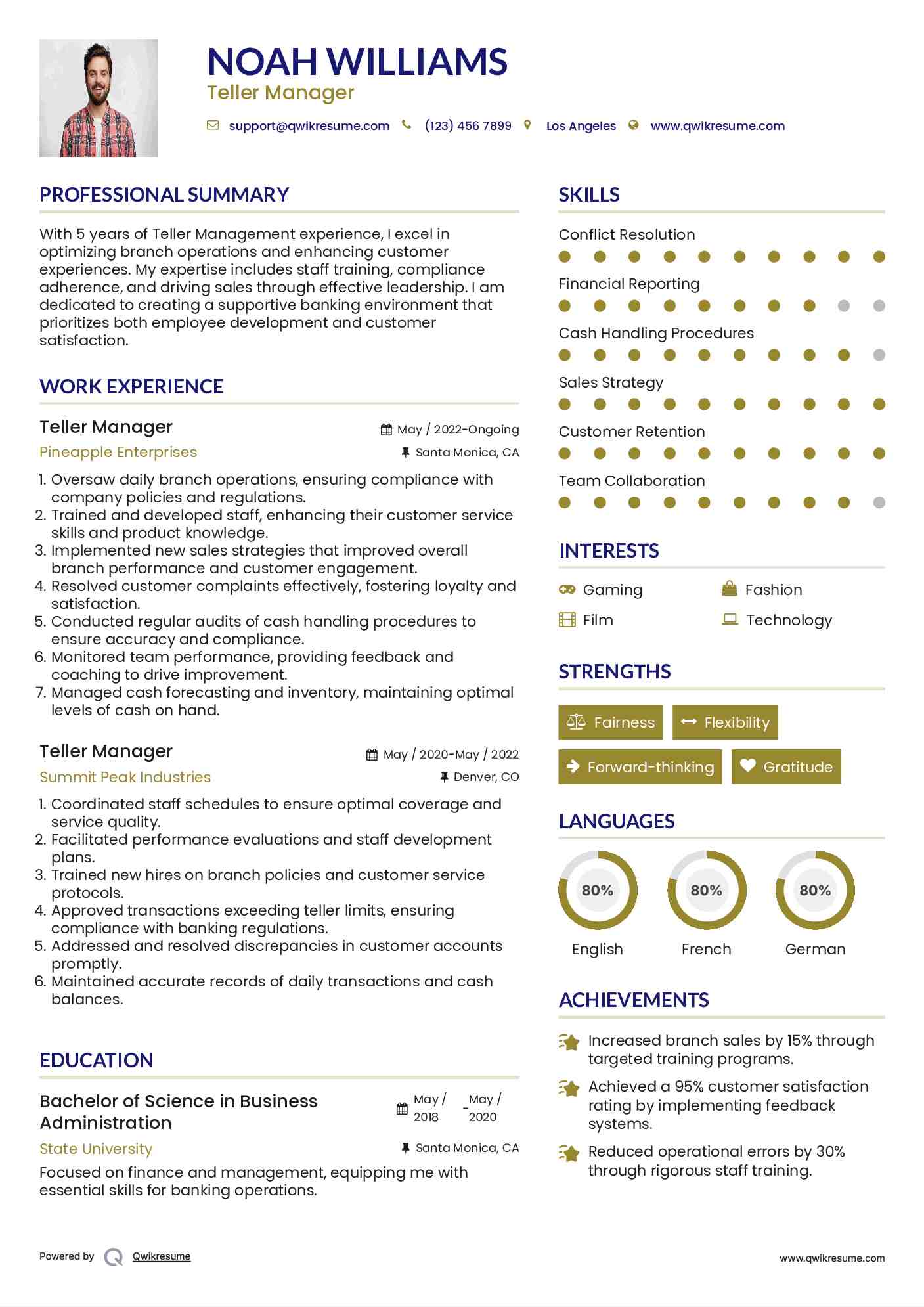 Teller Manager Resume Samples QwikResume