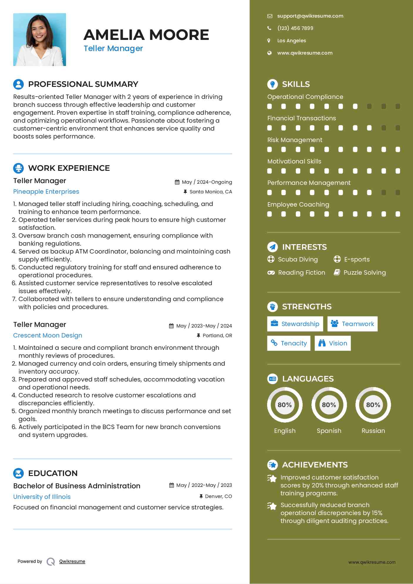 Teller Manager Resume Format