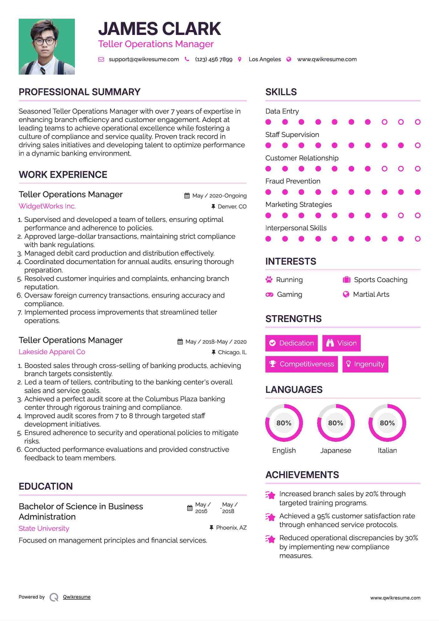 Teller Operations Manager Resume Format