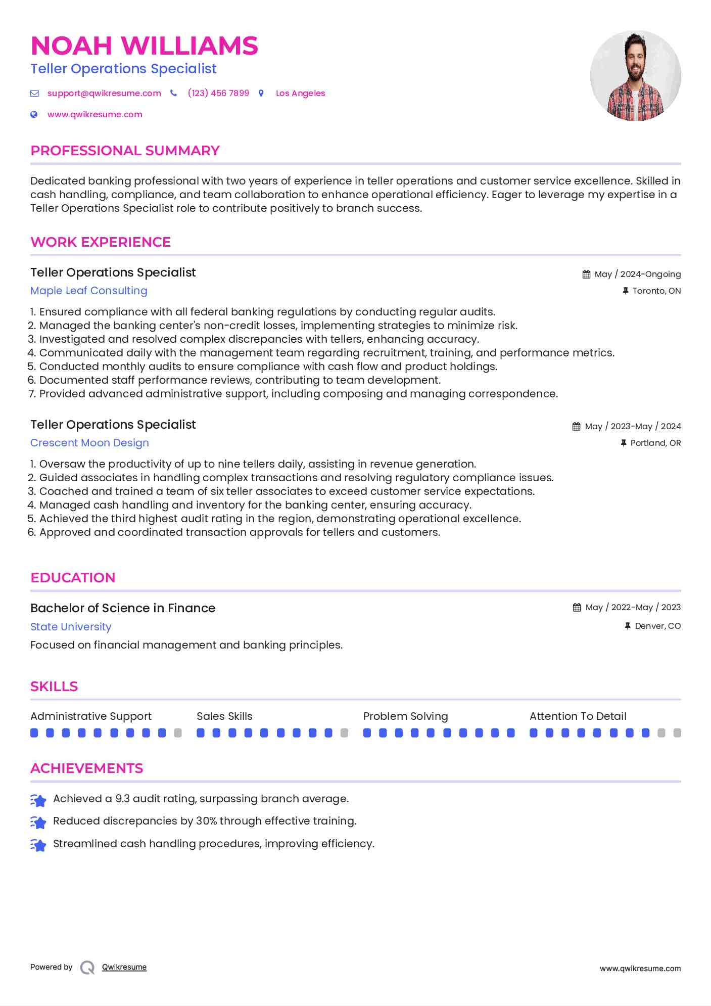 Teller Operations Specialist Resume Format