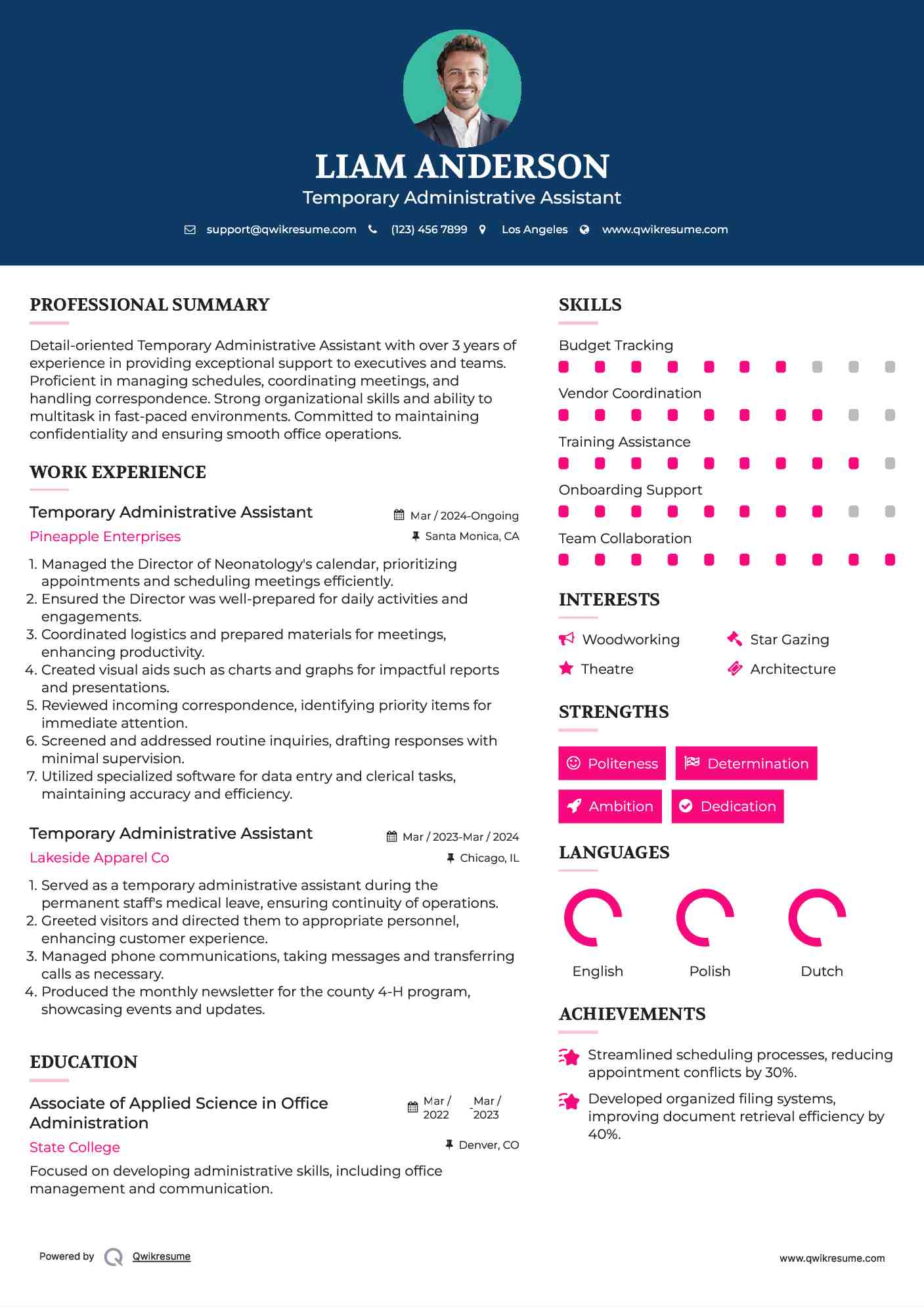 Temporary Administrative Assistant Resume Format