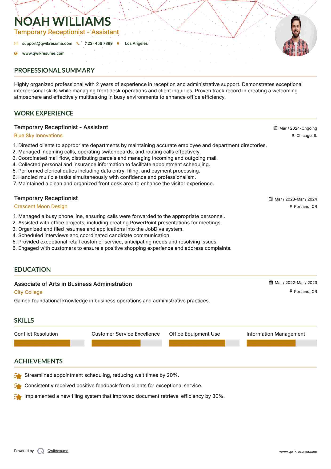 Temporary Receptionist - Assistant Resume Template