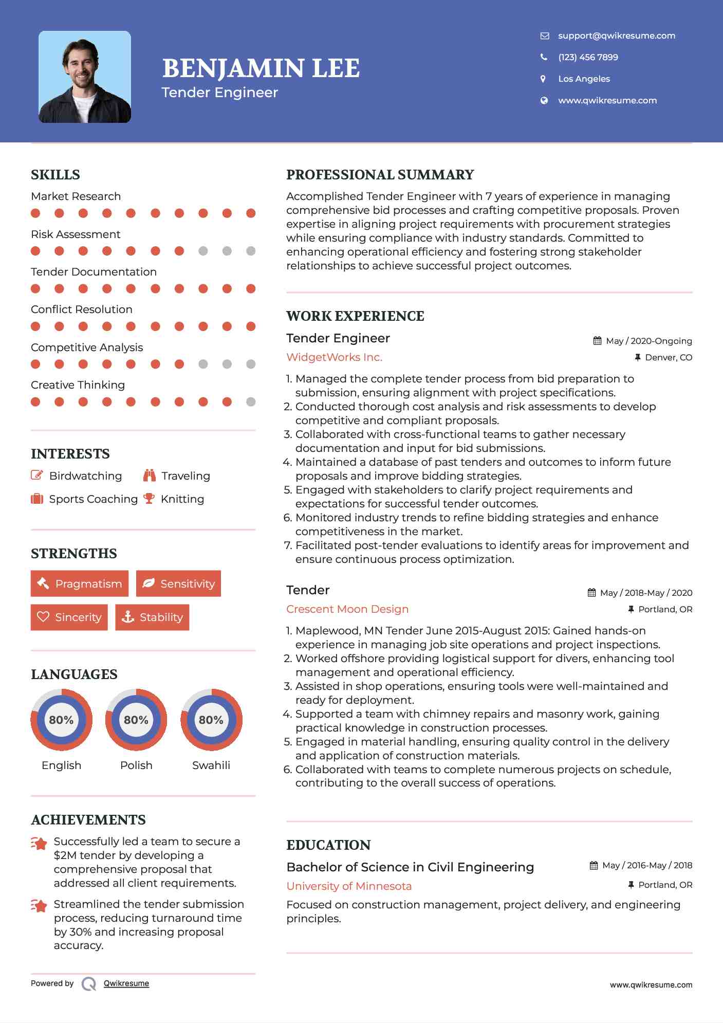 Tender Engineer Resume Format