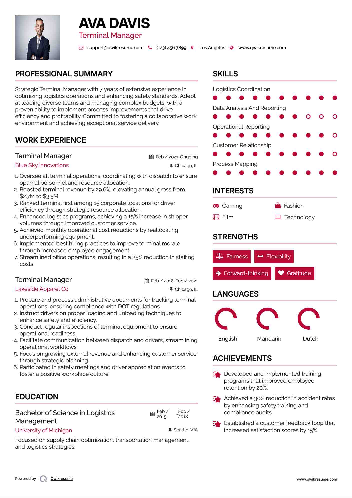Terminal Manager Resume Template