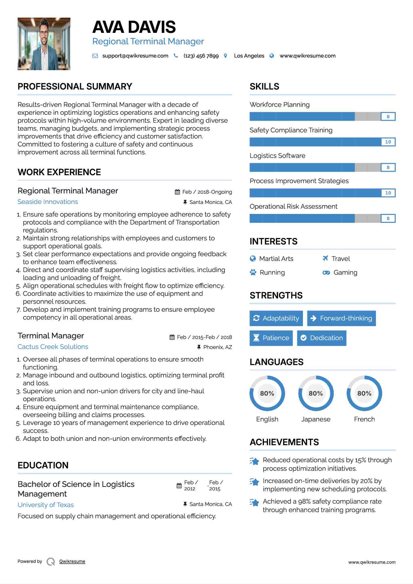 Regional Terminal Manager Resume Model