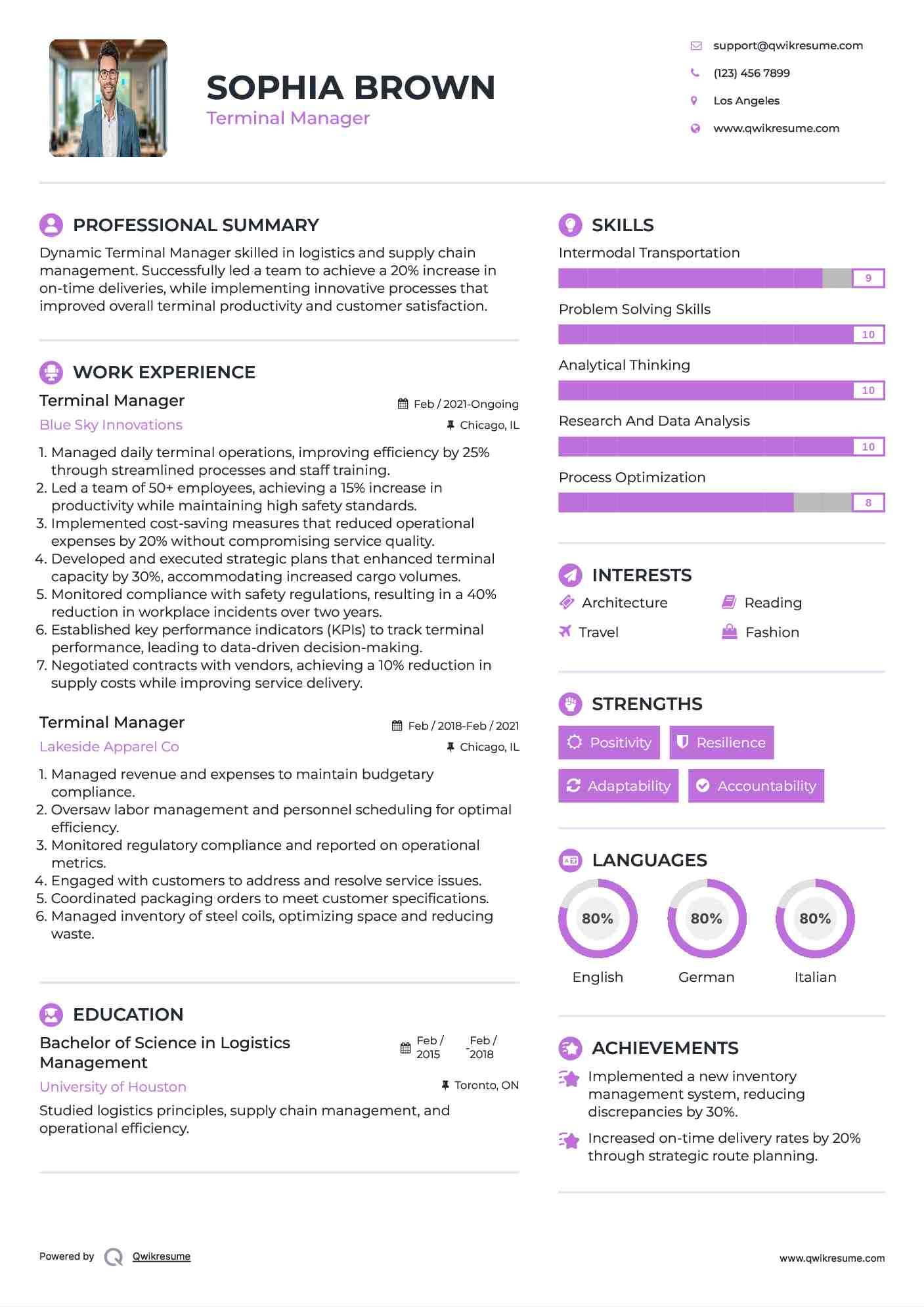 Terminal Manager Resume Format